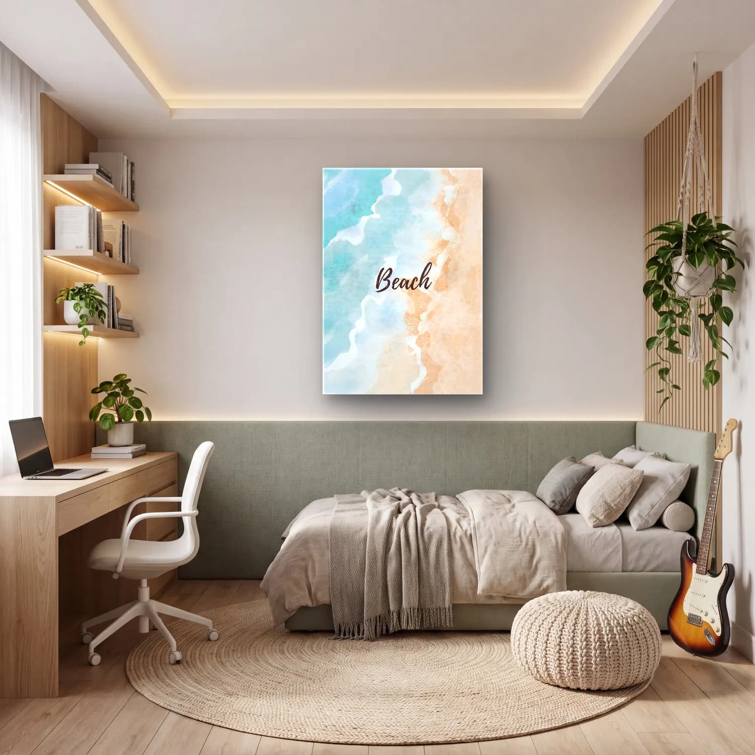 Pastel Dalgalı Sahil No. 13 cam tablo — genç odasında