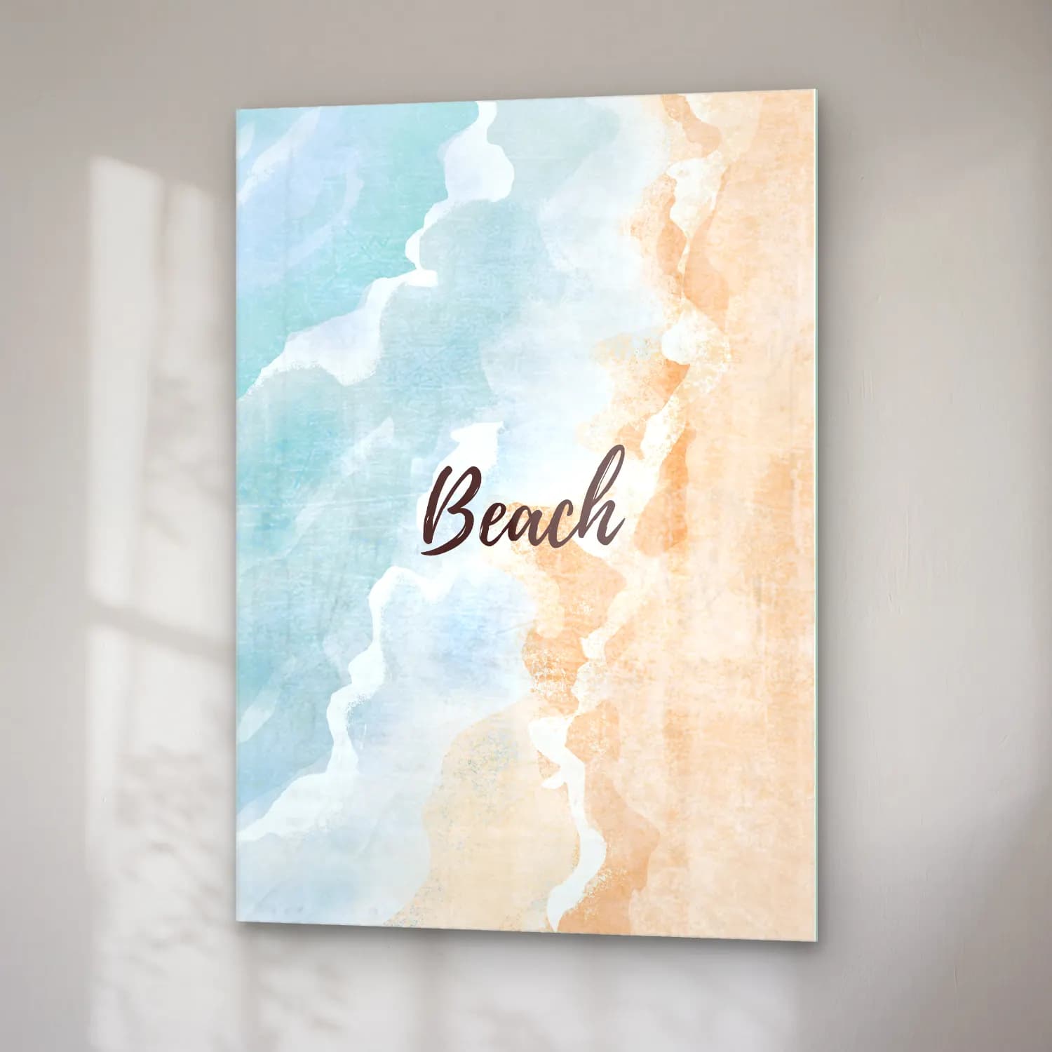 Pastel Dalgalı Sahil No. 13 cam tablo — sağ açıdan görünüm