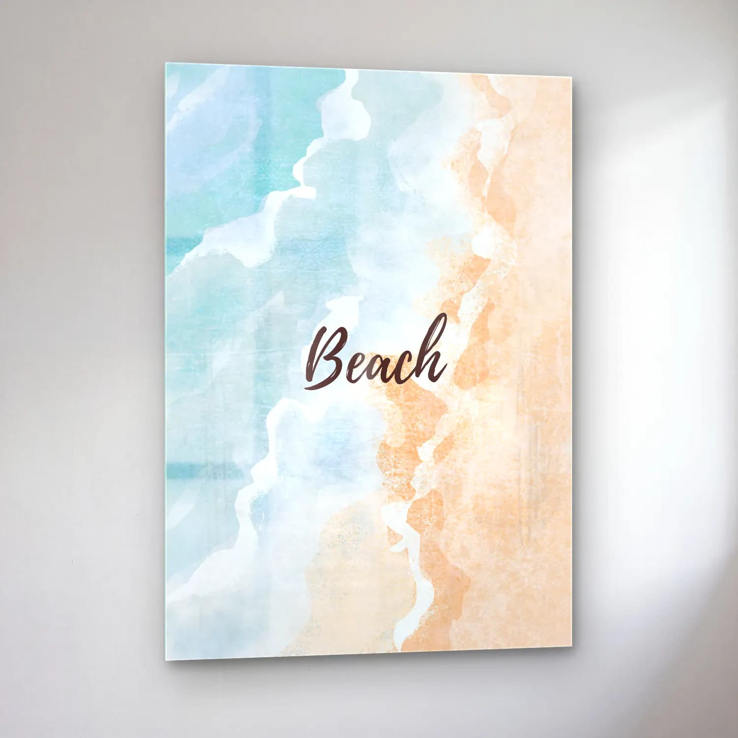 Pastel Dalgalı Sahil No. 13 cam tablo — sol açıdan görünüm