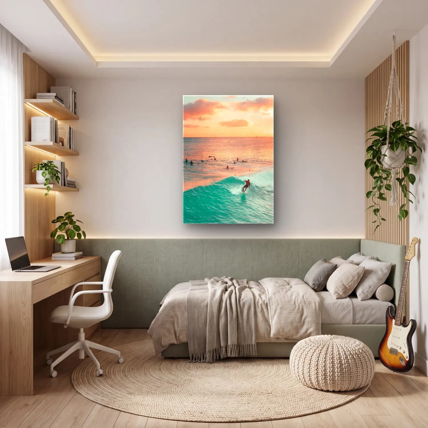 Pastel Sahilde İnsanlar No. 8 cam tablo — genç odasında