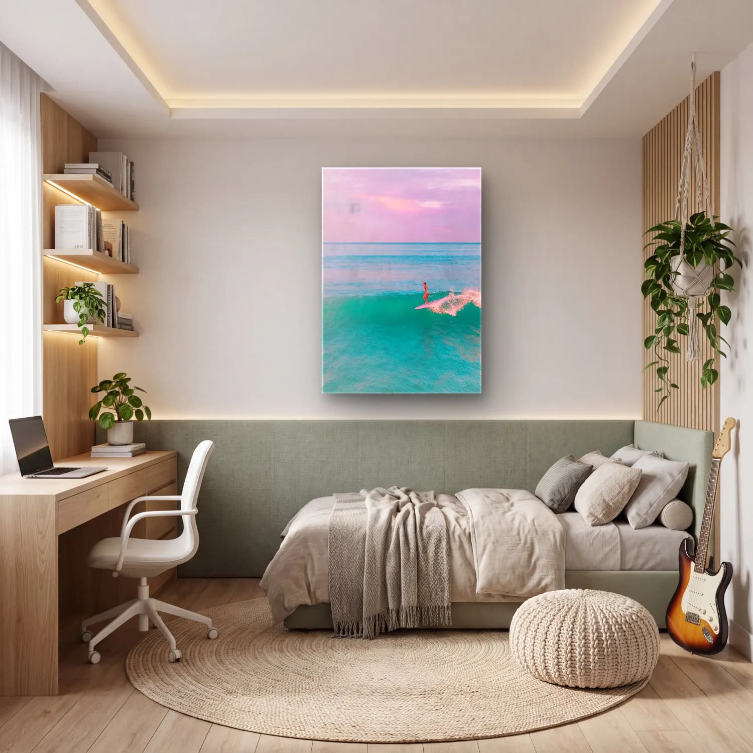Pastel Sörf No. 3 cam tablo — genç odasında