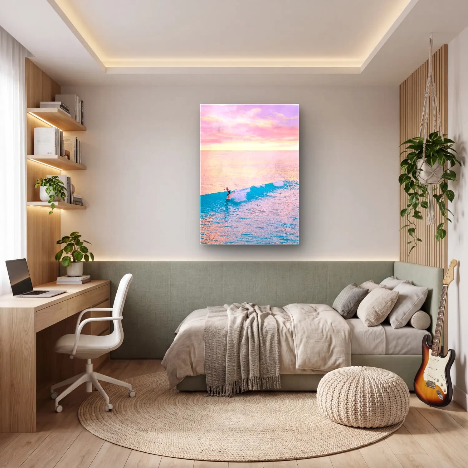 Pastel Sörf No. 5 cam tablo — genç odasında