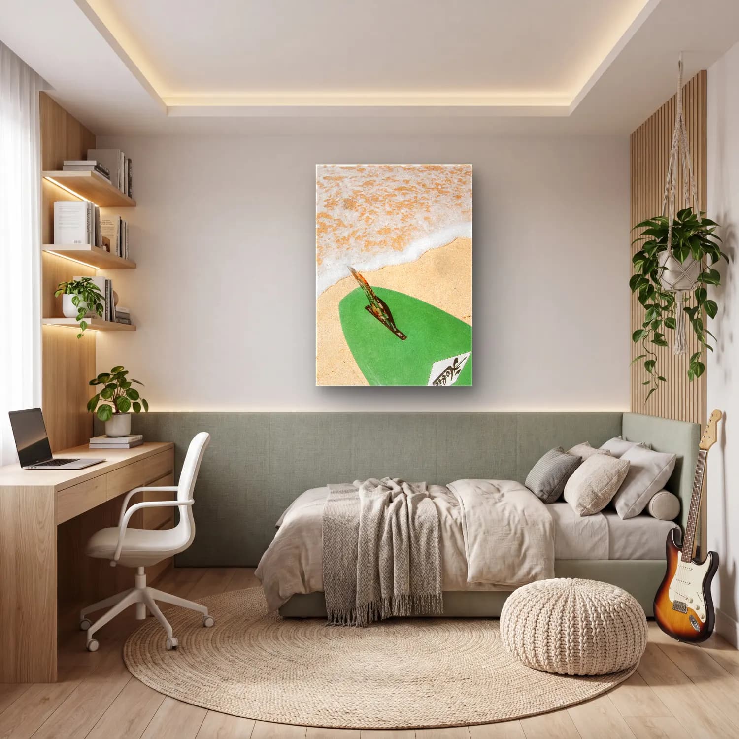 Modern Soyut Sörf cam tablo — genç odasında