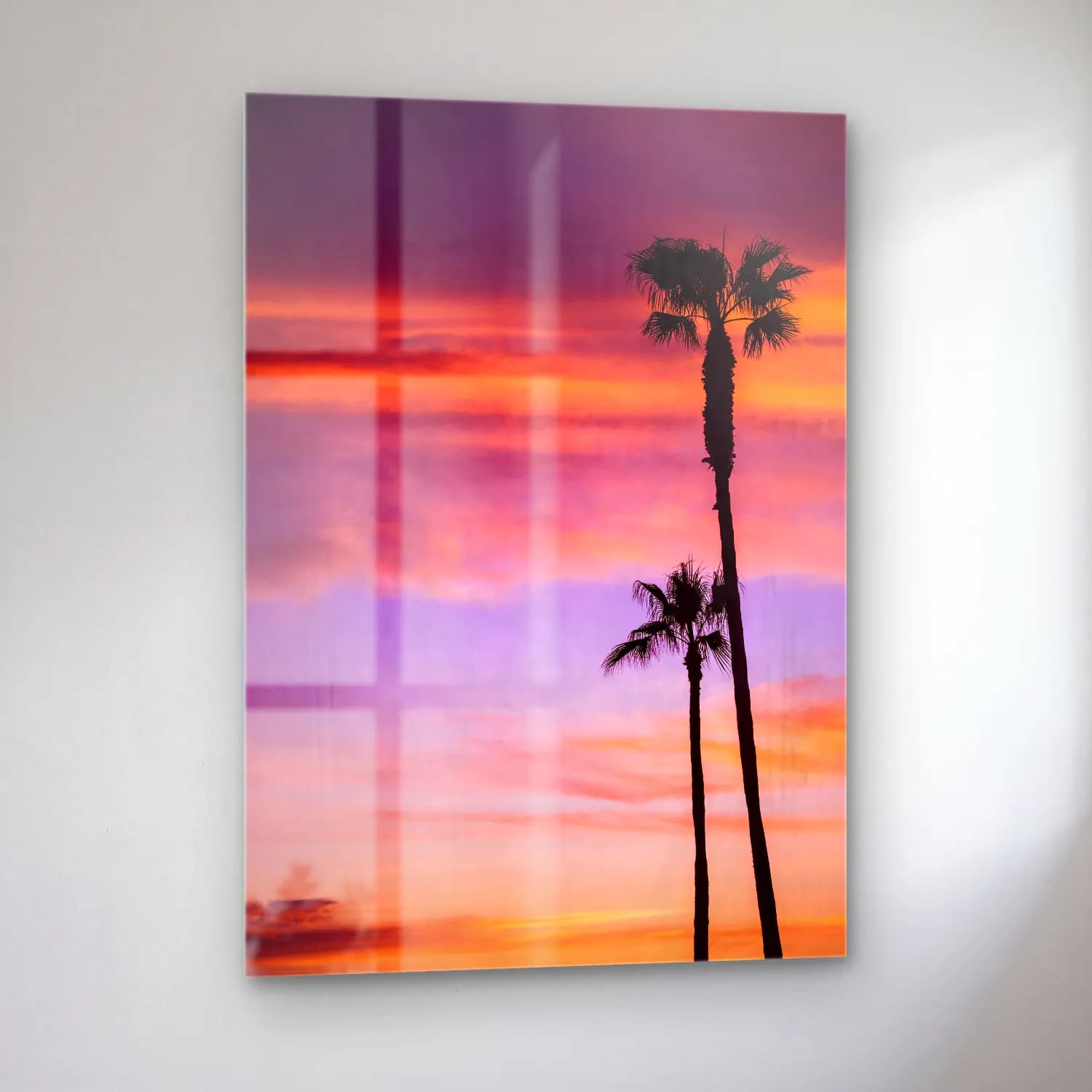 Pastel Palmiyeli Tropik Sahil No. 19 cam tablo — sol açıdan görünüm