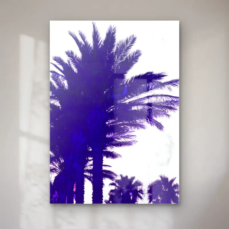 Pastel Palmiyeli Tropik Sahil – Mor Tonlar cam tablo — Pastel Palmiyeli Tropik Sahil – Mor Tonlar — pastel palmiyeli tropik sahil