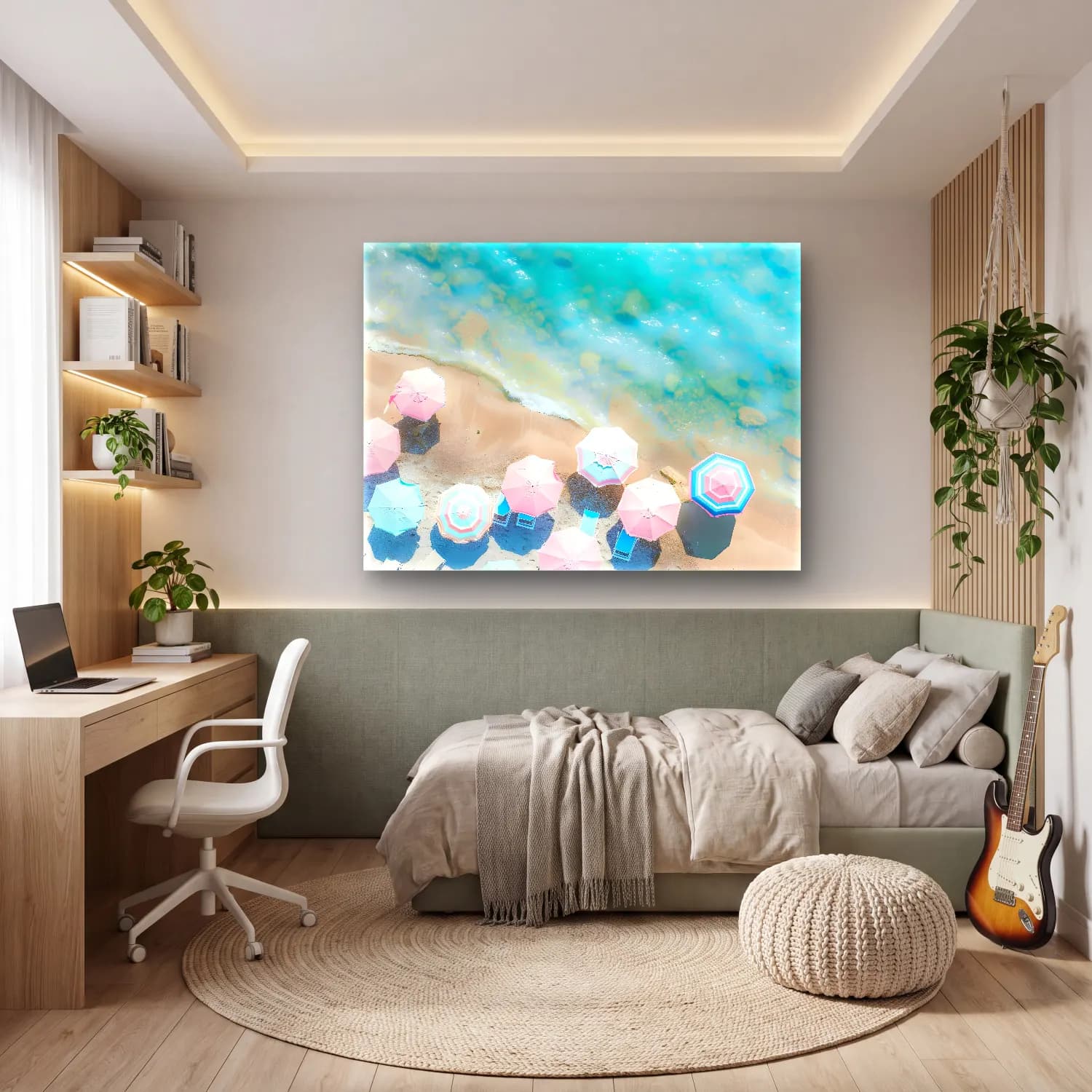 Pastel Plaj Şemsiyeleri No. 6 cam tablo — genç odasında