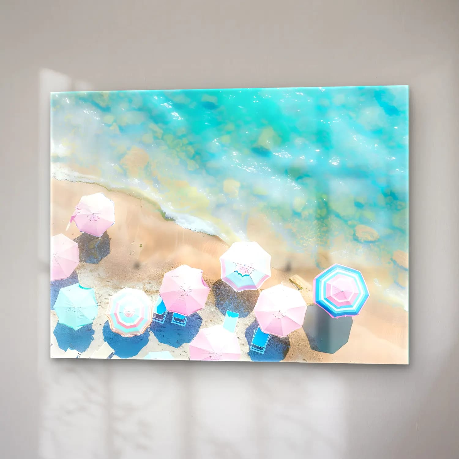 Pastel Plaj Şemsiyeleri No. 6 cam tablo — sağ açıdan görünüm