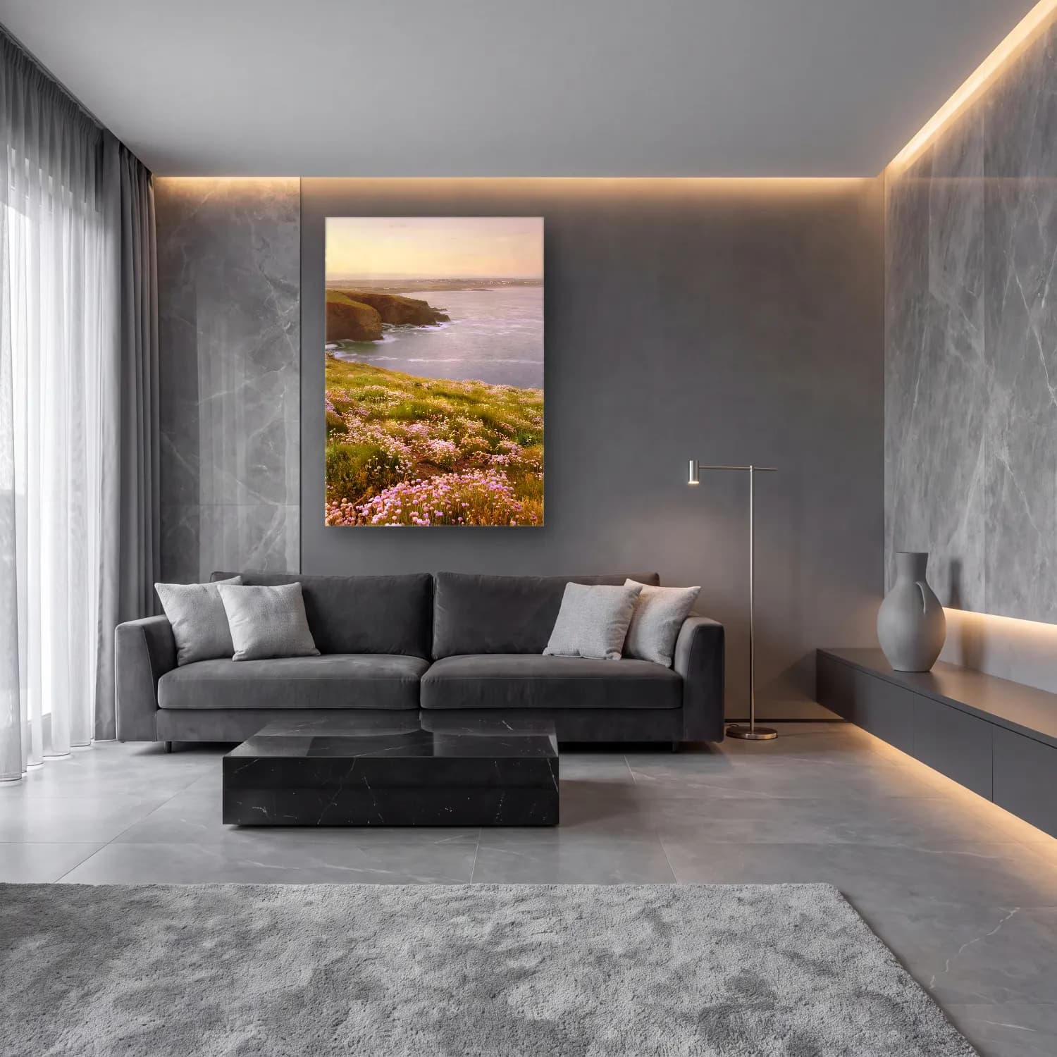 Pastel Kır Çiçekleri No. 23 cam tablo — lüks salon duvarında