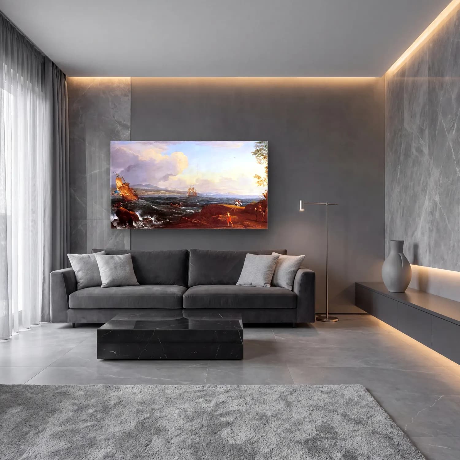 Adrien Manglard – Coastal Landscape cam tablo — lüks salon duvarında