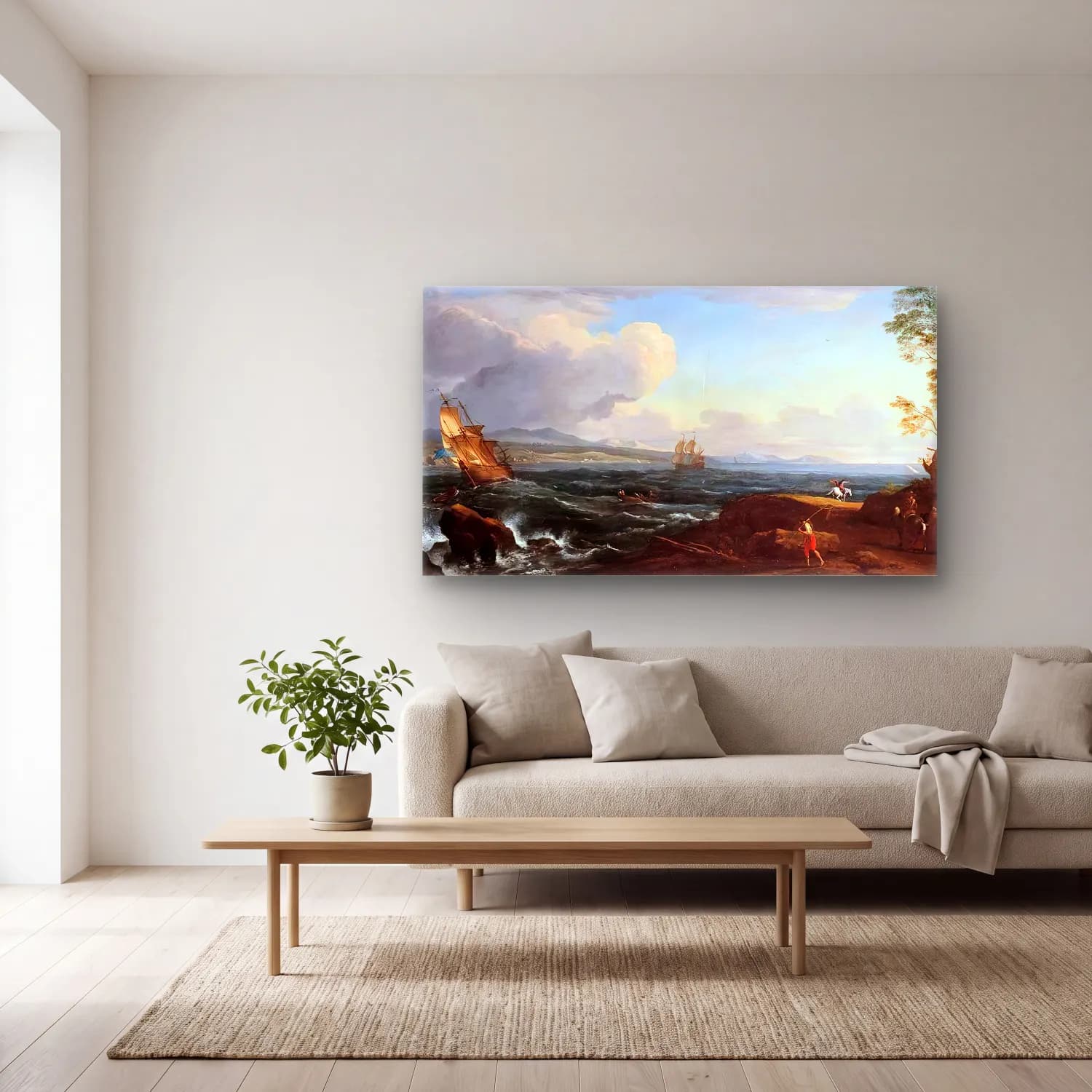 Adrien Manglard – Coastal Landscape cam tablo — açık renk salonda