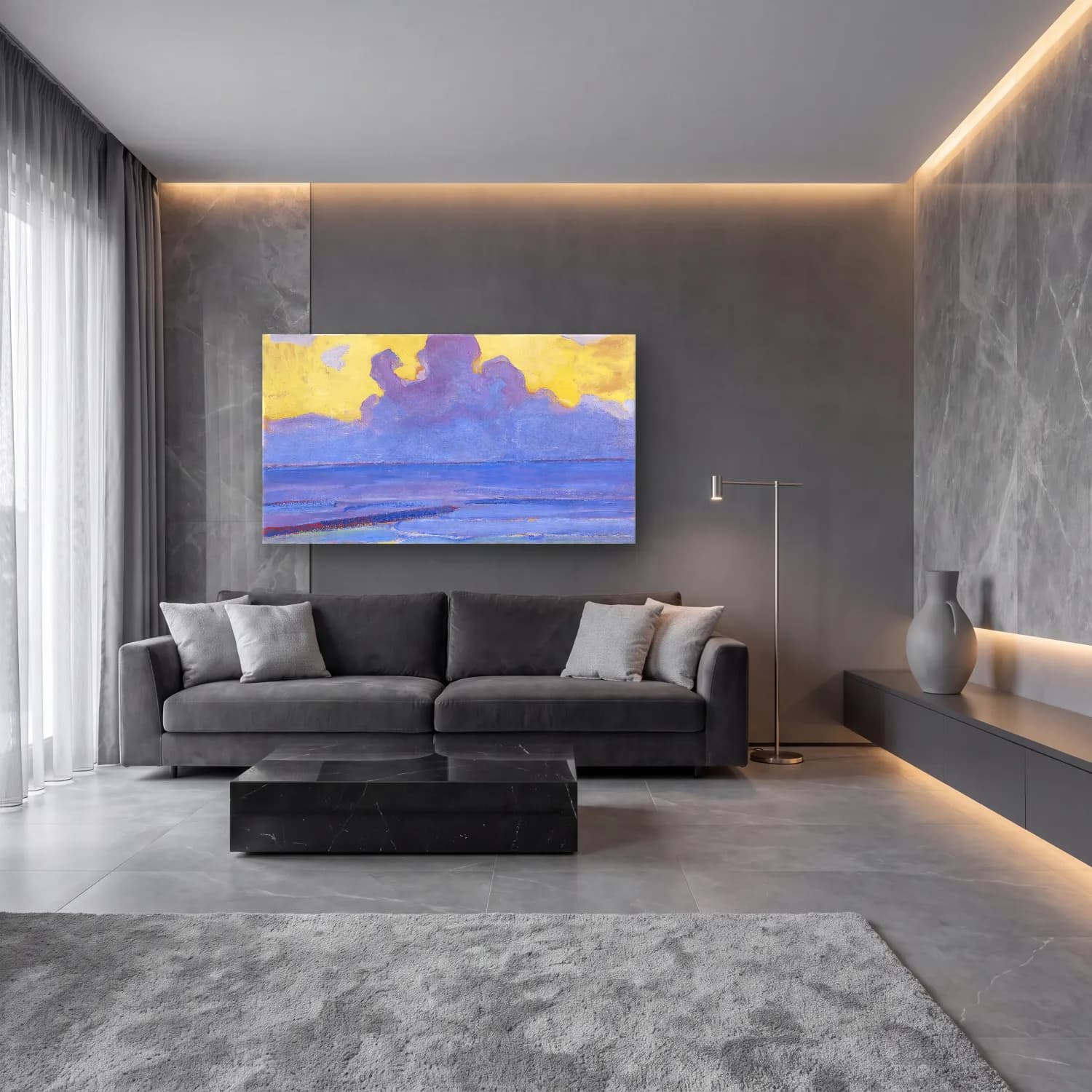 Piet Mondrian – By the Sea cam tablo — lüks salon duvarında