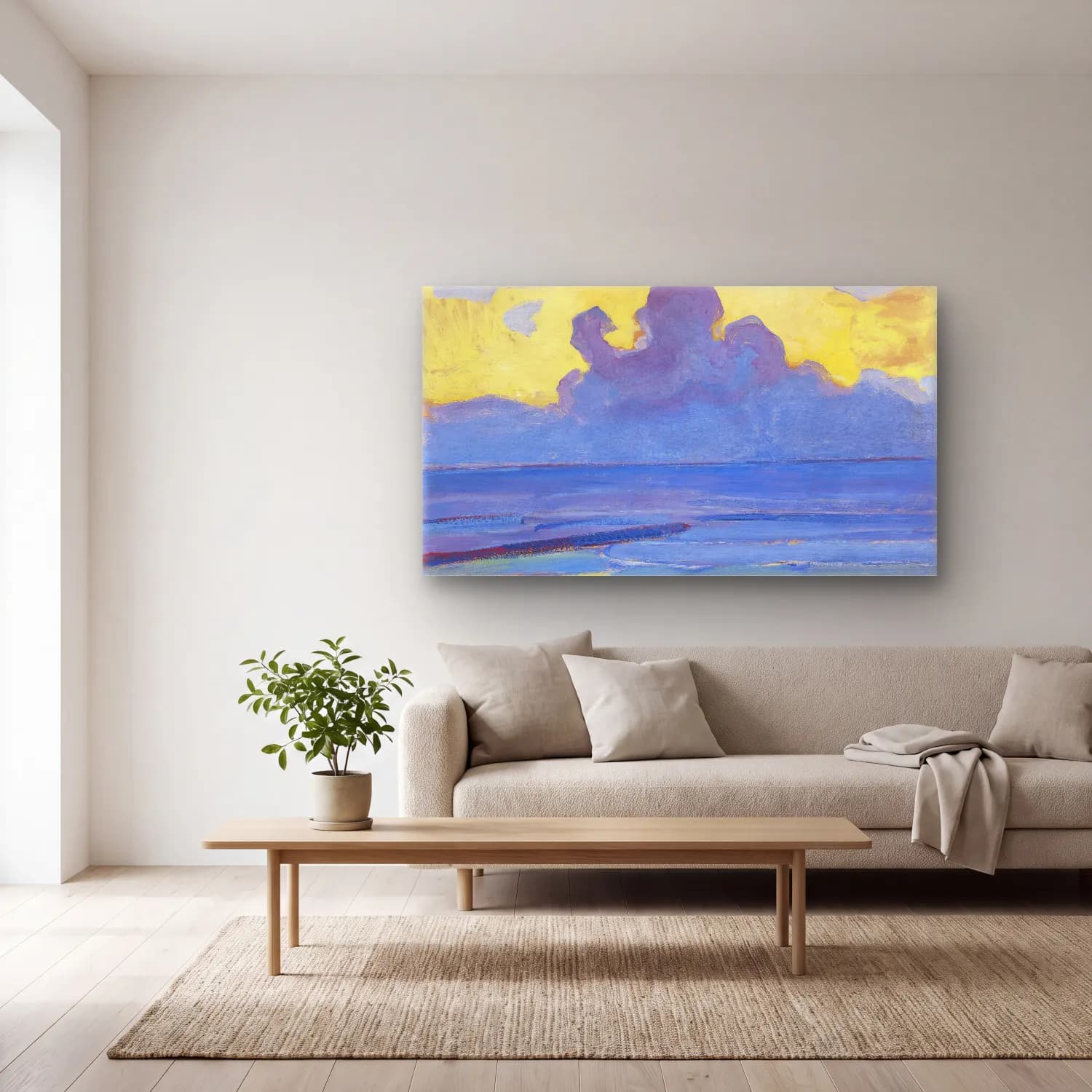 Piet Mondrian – By the Sea cam tablo — açık renk salonda