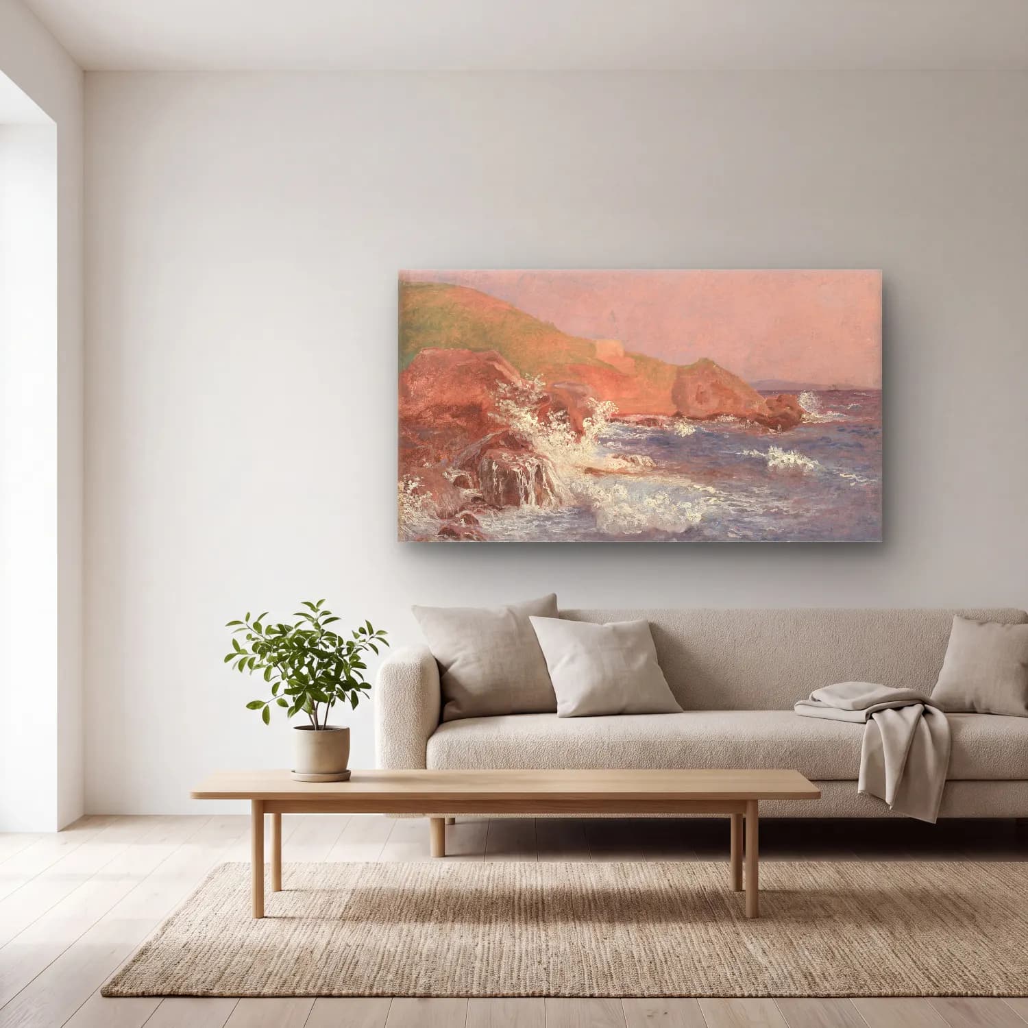 Christen Købke – Rocks and turbulent lake cam tablo — açık renk salonda