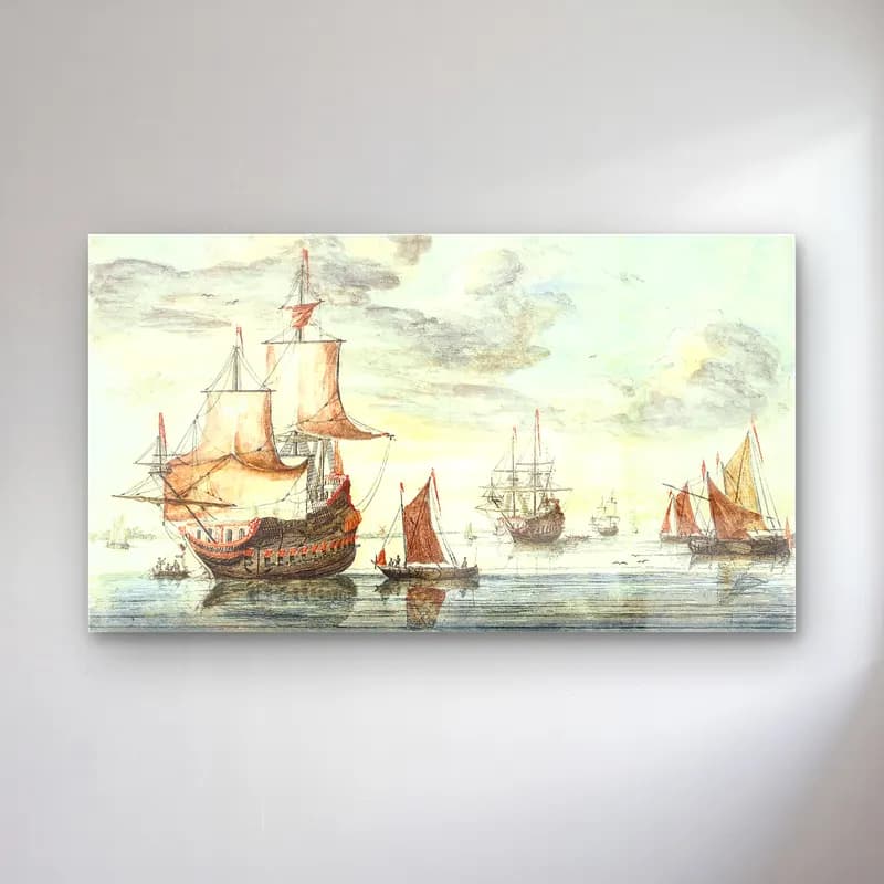 Johan Teyler – Ships on a calm sea cam tablo — Johan Teyler – Ships on a calm sea — vintage yelkenliler