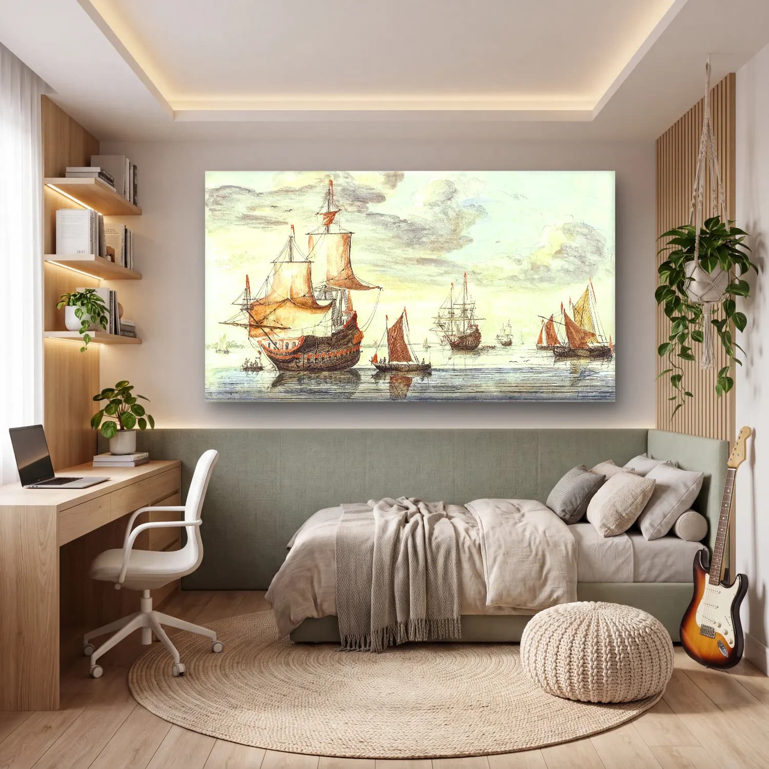 Johan Teyler – Ships on a calm sea cam tablo — genç odasında