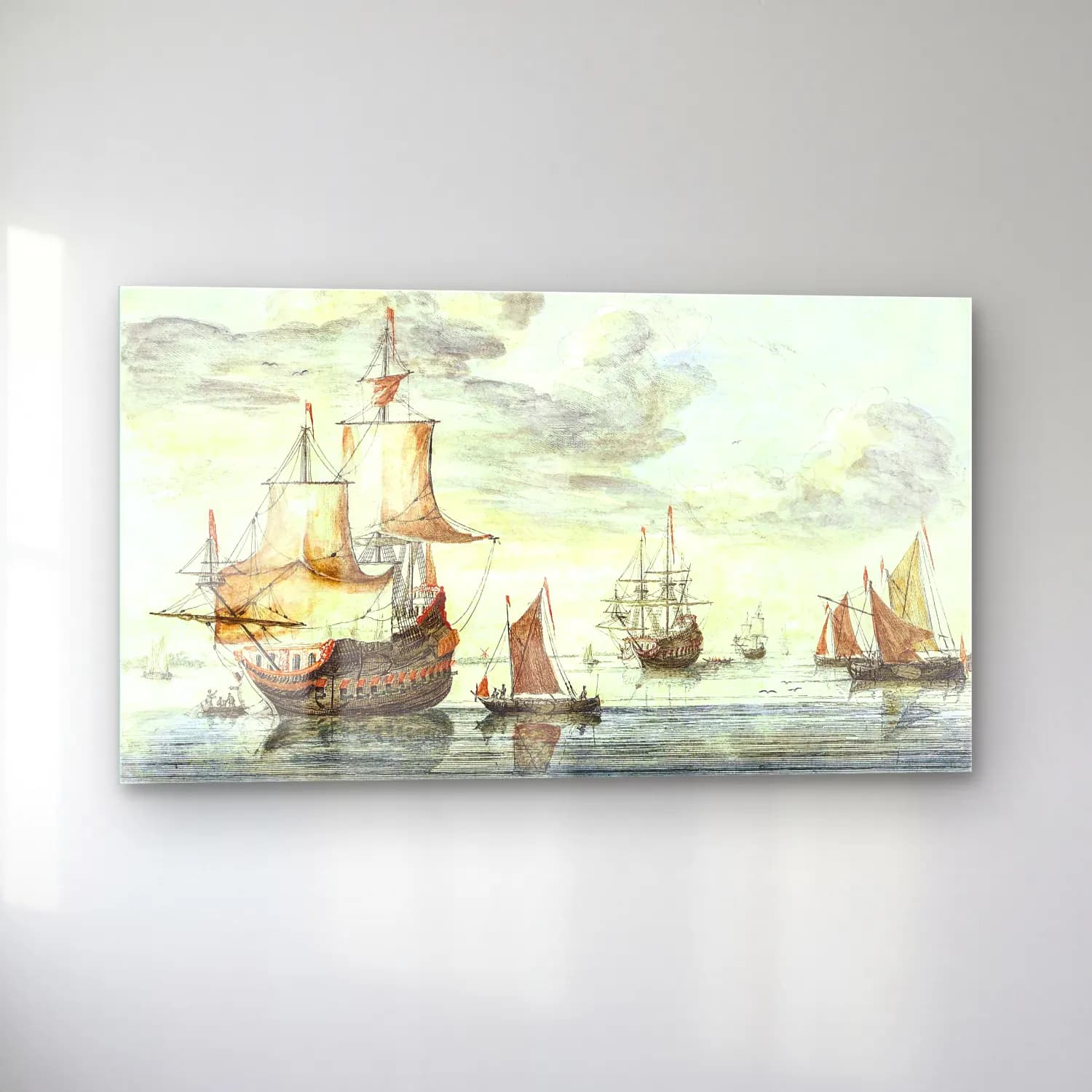 Johan Teyler – Ships on a calm sea cam tablo — sol açıdan görünüm