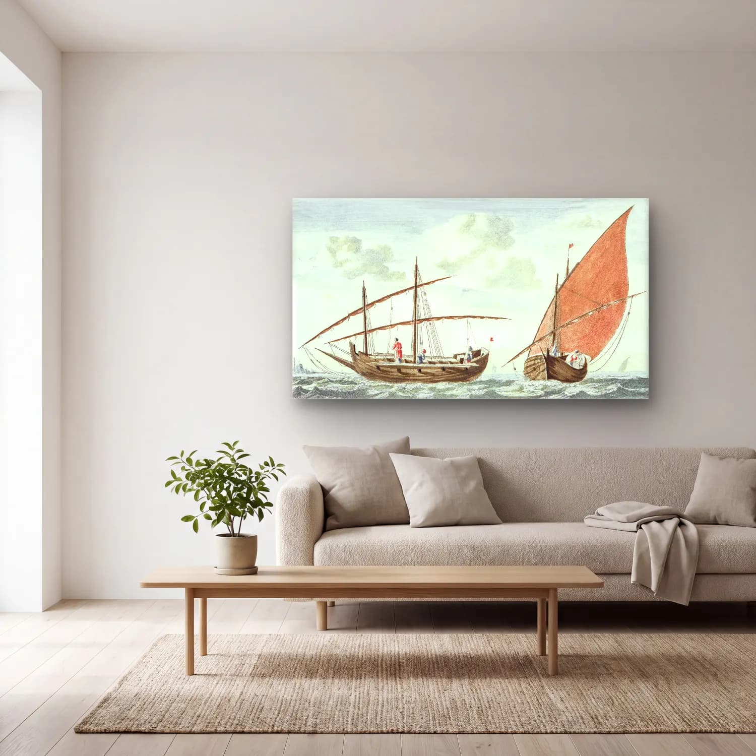 Johan Teyler – Ships on the sea of Istanbul cam tablo — açık renk salonda