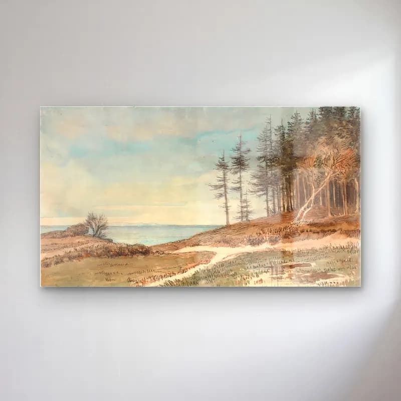Johan Thomas Lundbye – View towards Kullen from the beach at Hellebæk cam tablo — Johan Thomas Lundbye – View towards Kullen from the beach at Hellebæk — suluboya orman