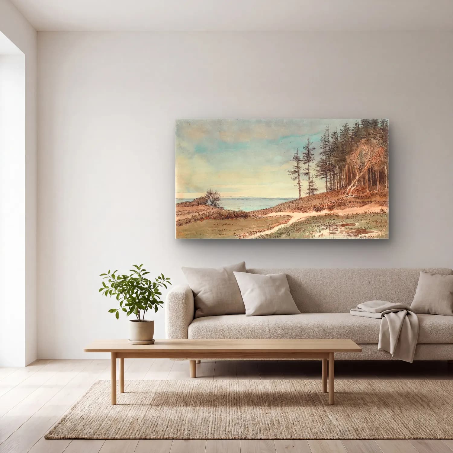 Johan Thomas Lundbye – View towards Kullen from the beach at Hellebæk cam tablo — açık renk salonda