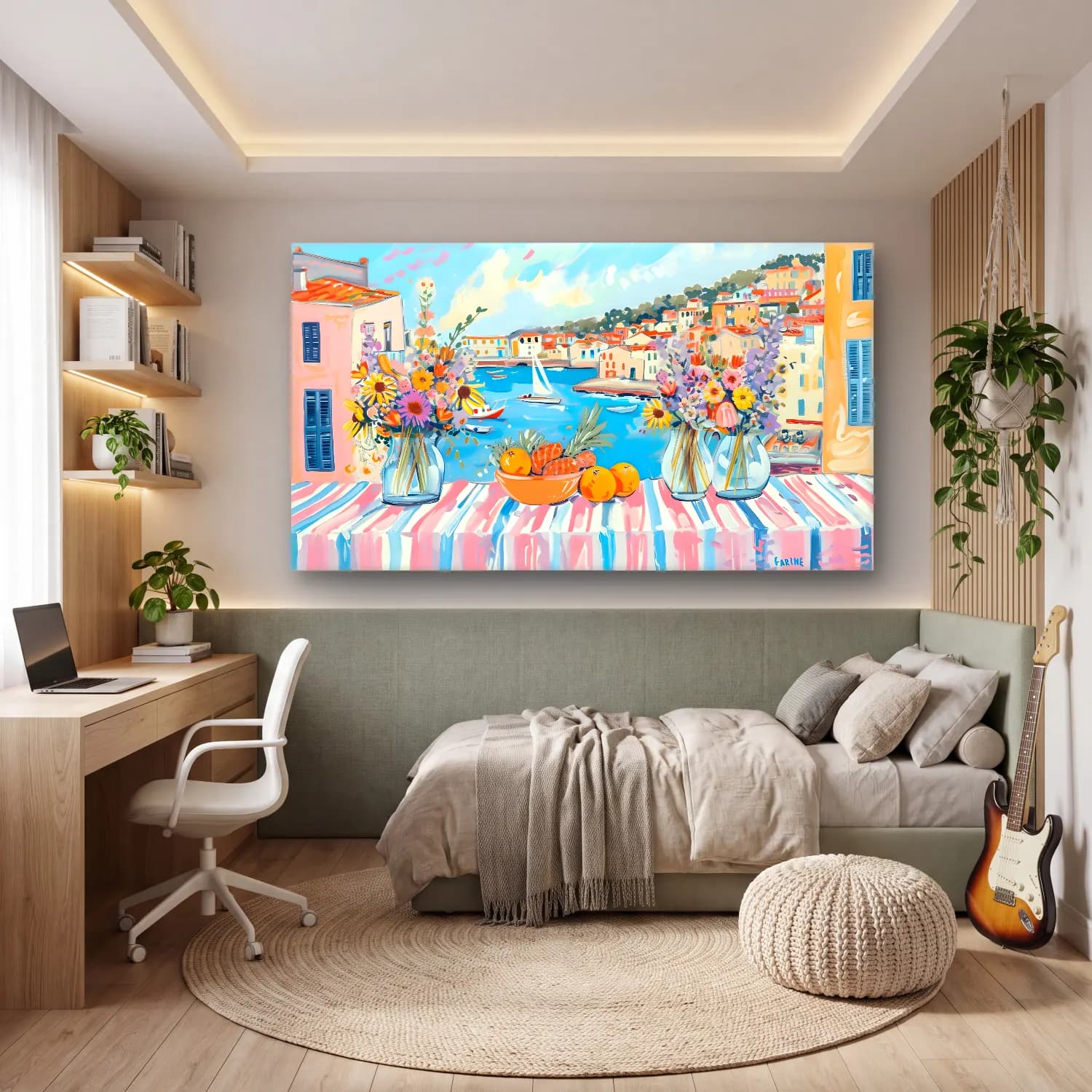 Pastel İtalyan Sahili – Pastel Tonlar cam tablo — genç odasında
