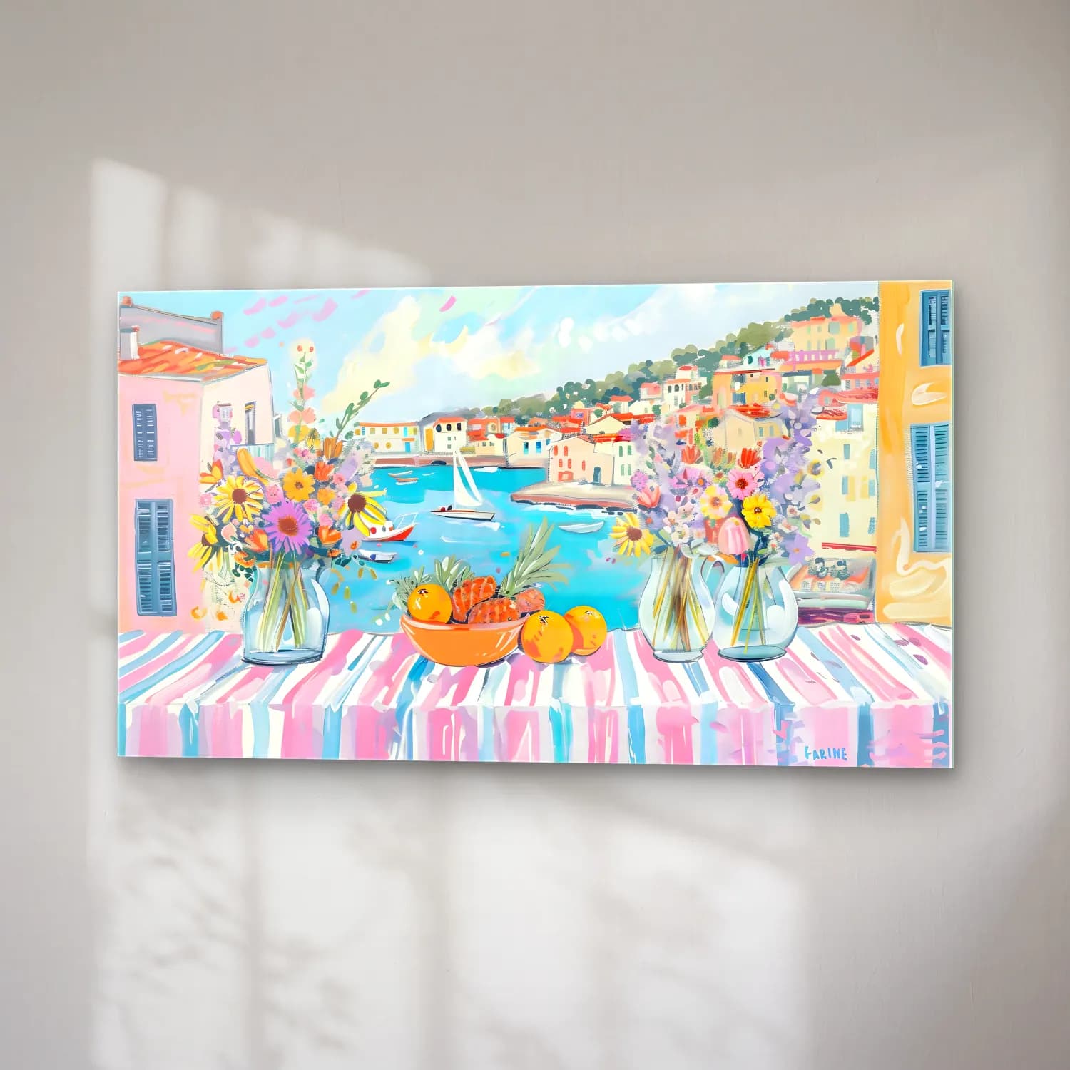Pastel İtalyan Sahili – Pastel Tonlar cam tablo — sağ açıdan görünüm