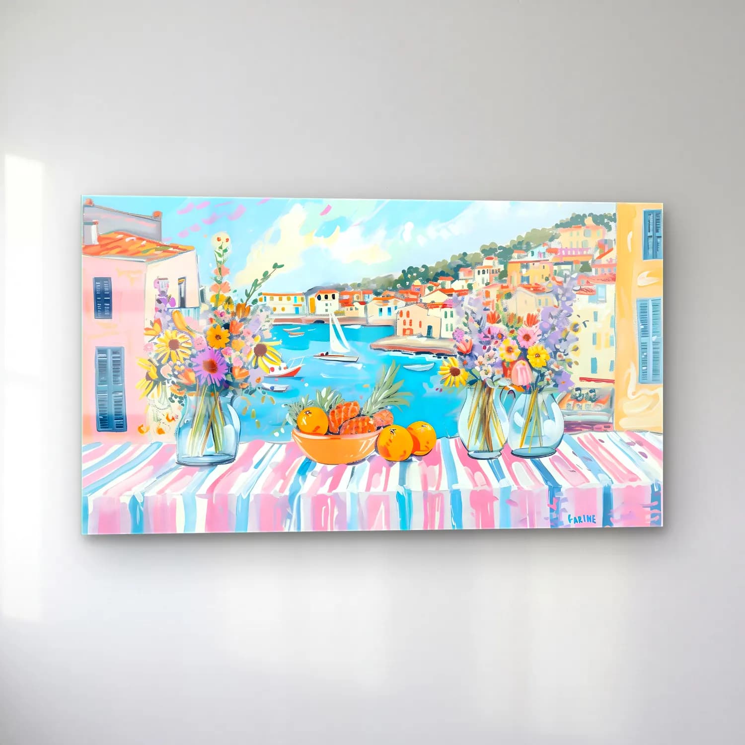 Pastel İtalyan Sahili – Pastel Tonlar cam tablo — sol açıdan görünüm