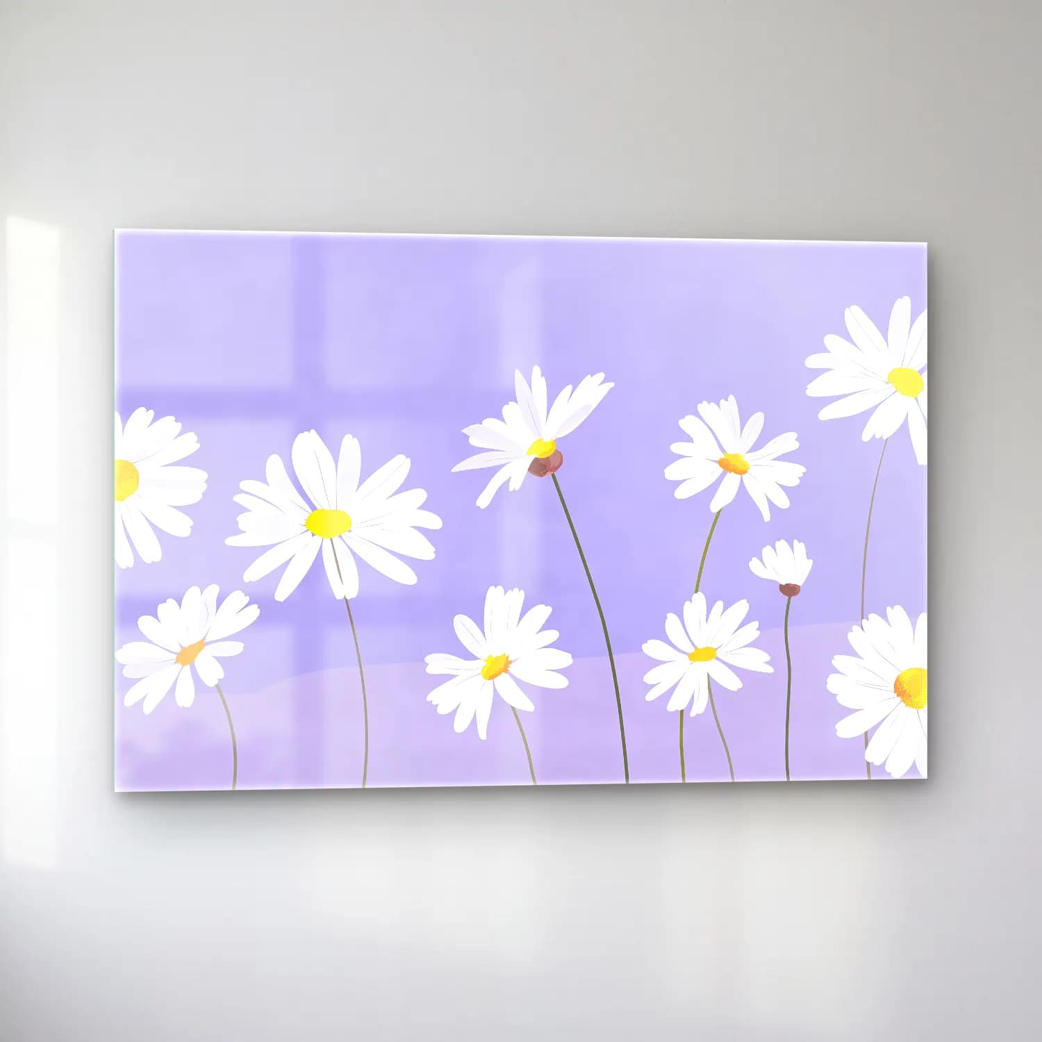 Pastel Papatyalar No. 12 cam tablo — sol açıdan görünüm