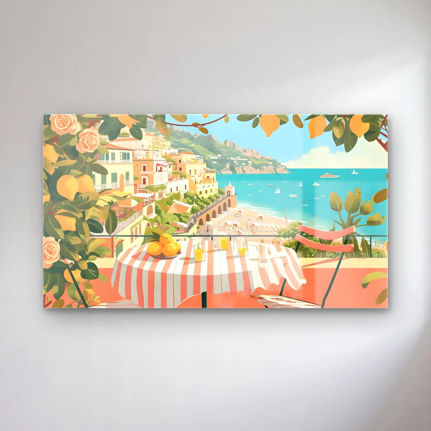 Pastel İtalyan Sahili – Sarı Tonlar cam tablo — Pastel İtalyan Sahili – Sarı Tonlar — pastel i̇talyan sahili