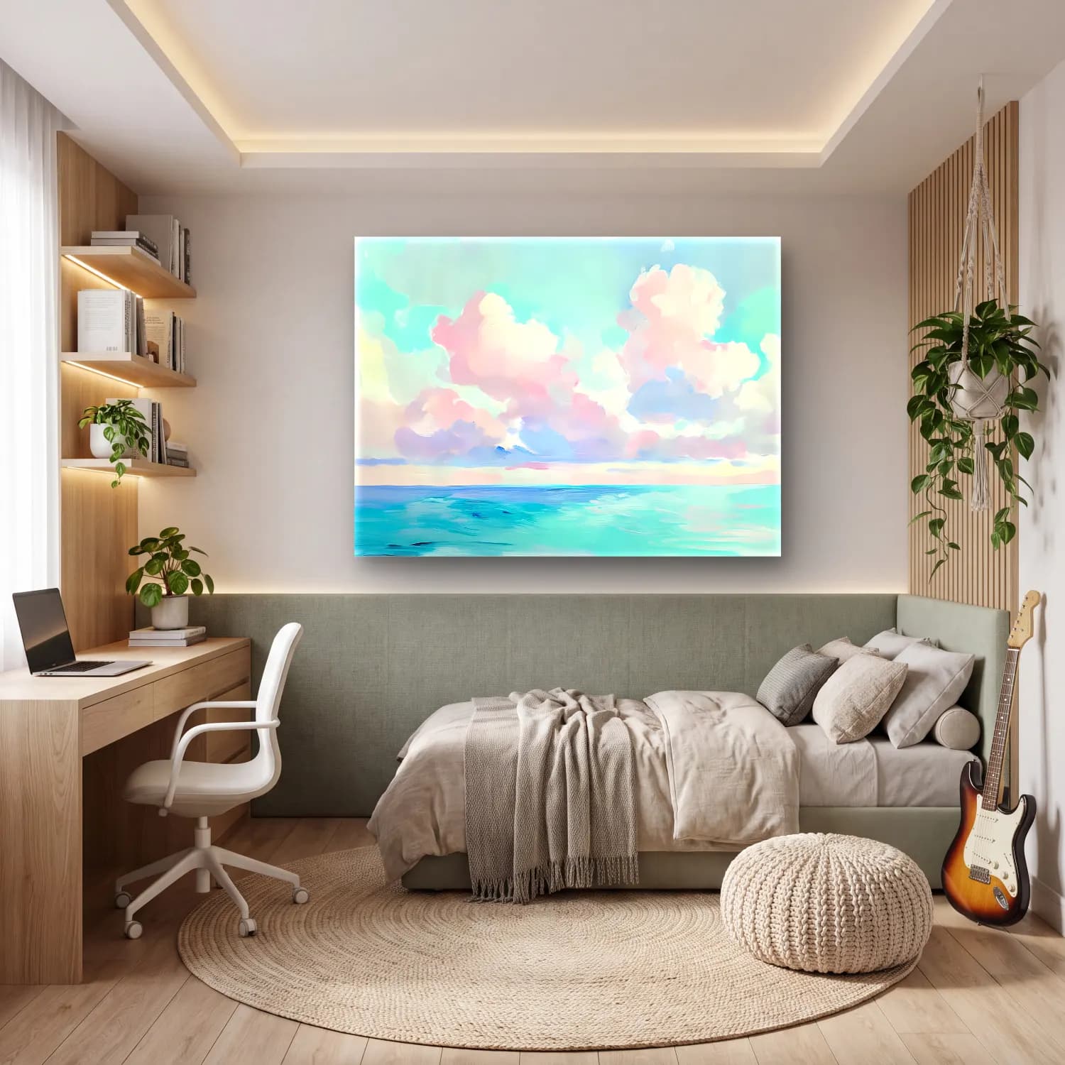 Pastel Sakin Deniz Ufku – Pastel Tonlar cam tablo — genç odasında