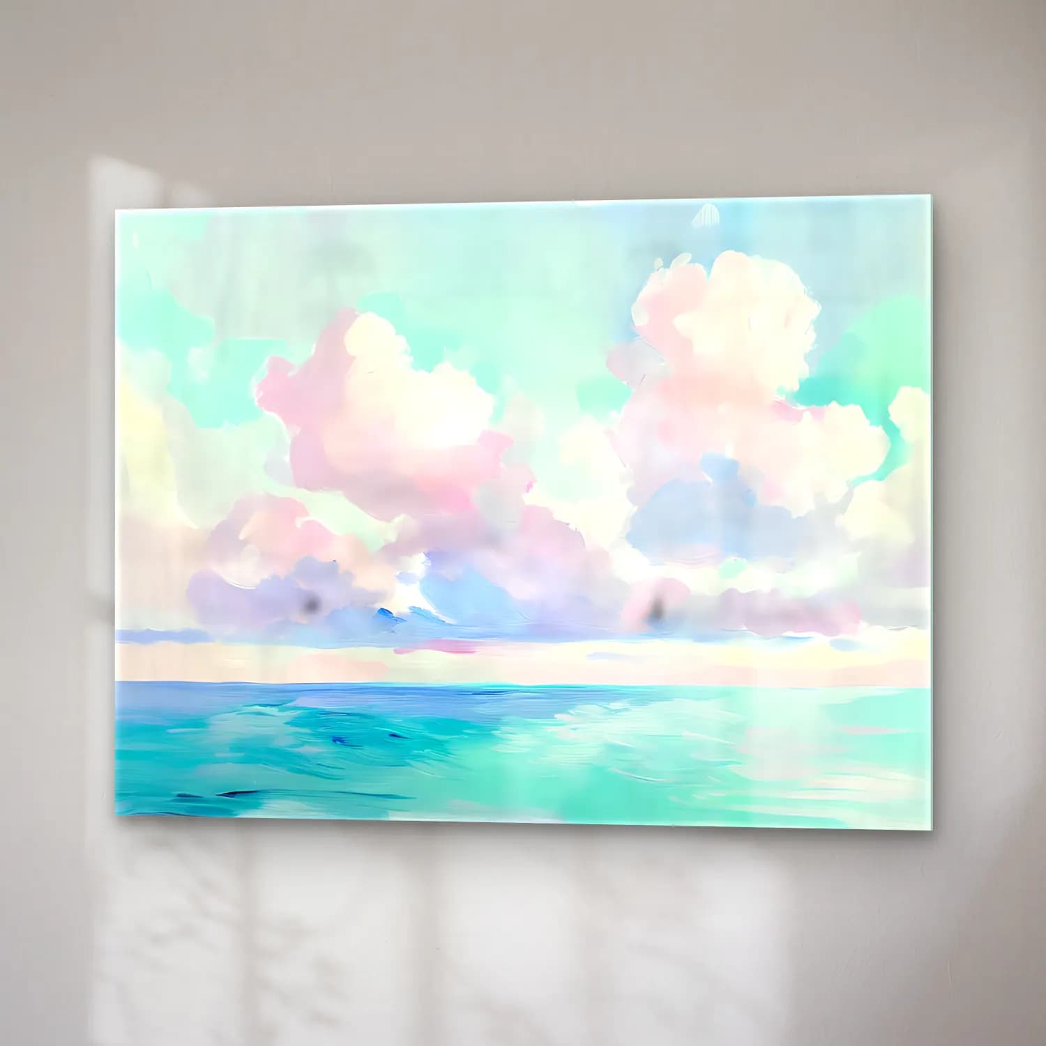 Pastel Sakin Deniz Ufku – Pastel Tonlar cam tablo — sağ açıdan görünüm