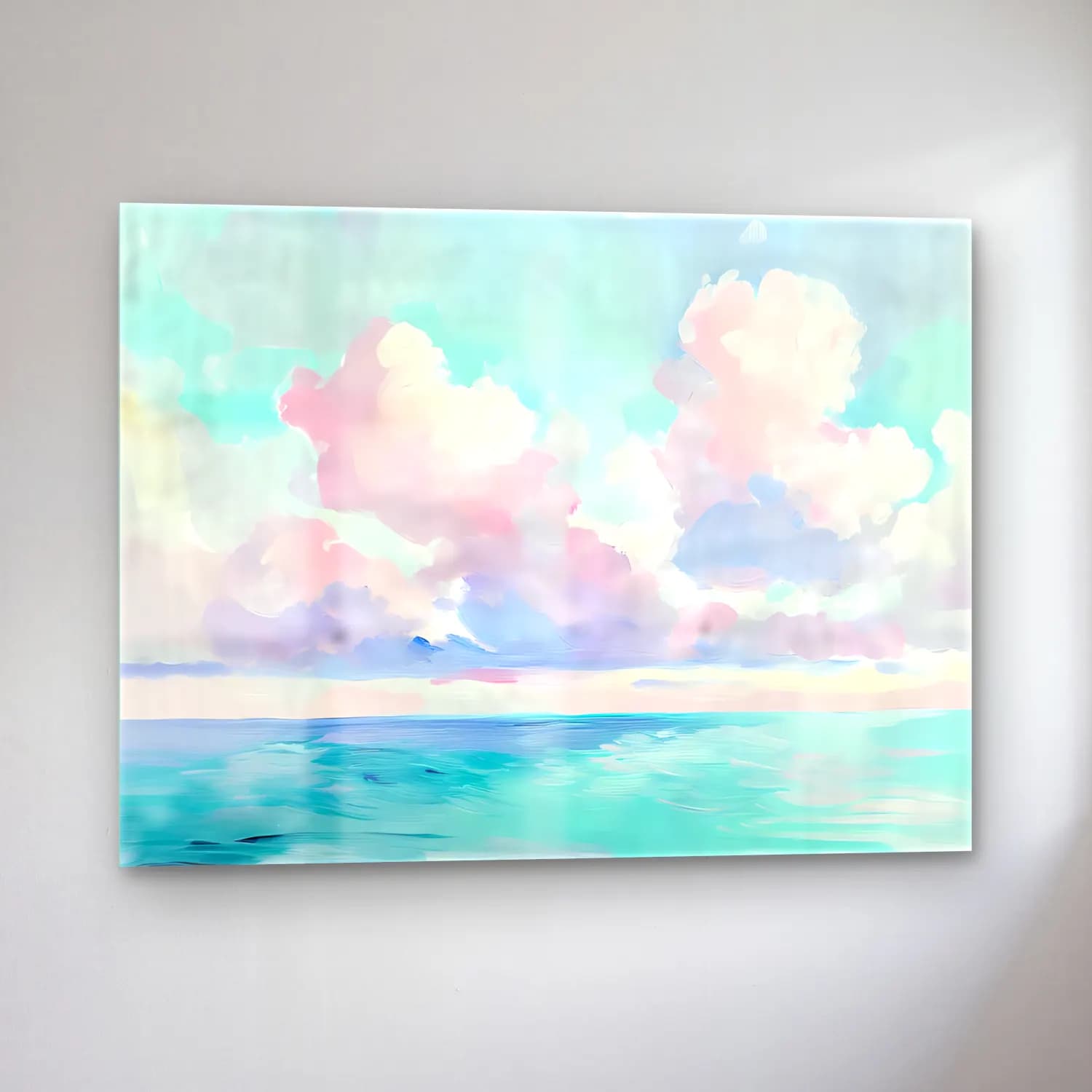 Pastel Sakin Deniz Ufku – Pastel Tonlar cam tablo — sol açıdan görünüm