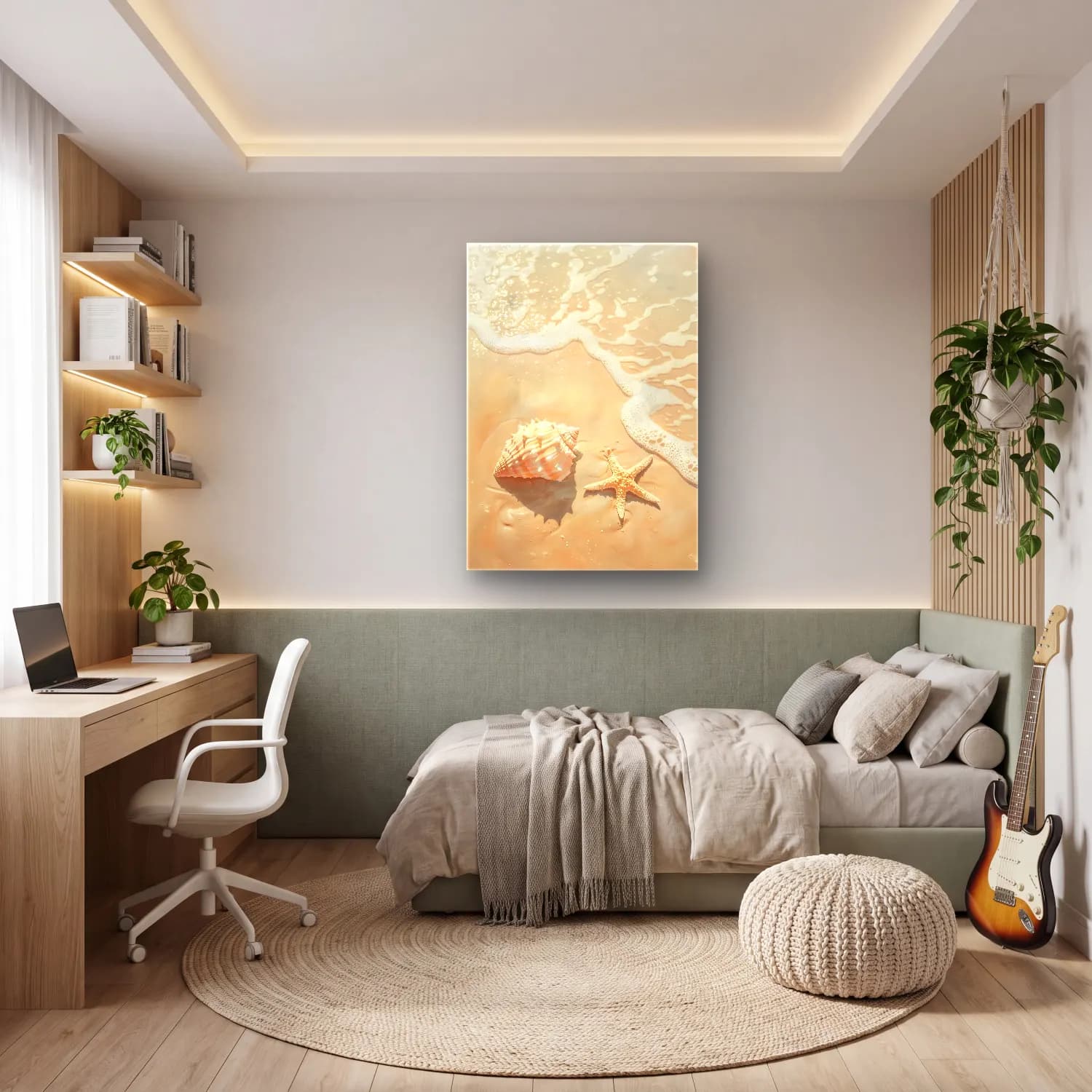 Pastel Deniz Kabukları No. 28 cam tablo — genç odasında