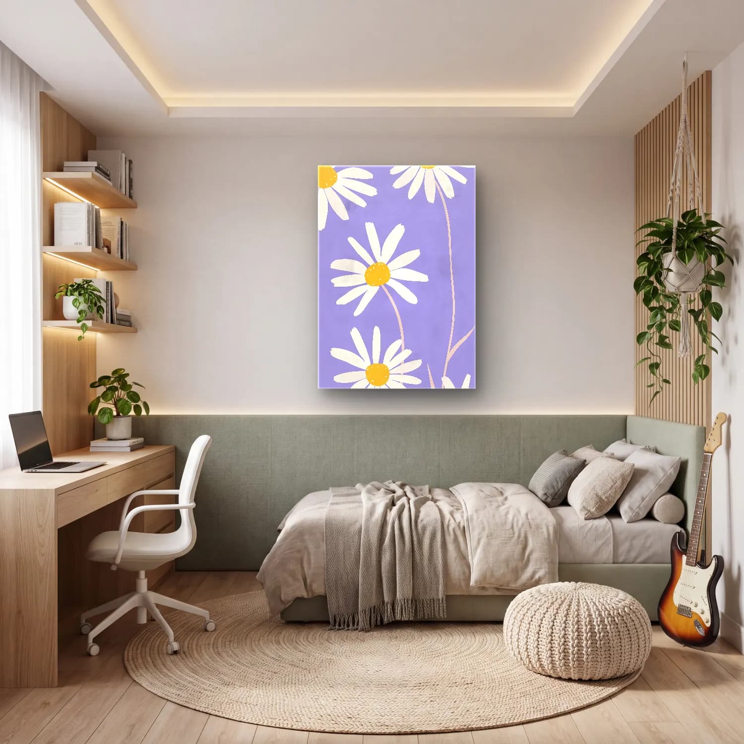 Pastel Papatyalar No. 13 cam tablo — genç odasında