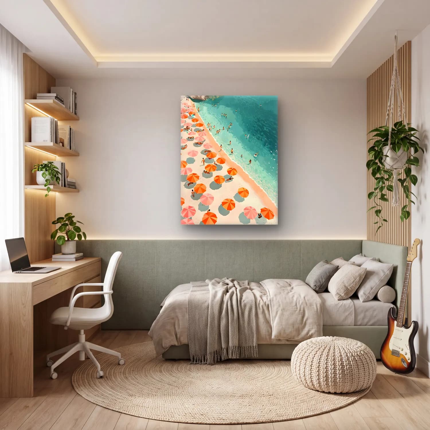 Pastel Plaj Şemsiyeleri No. 7 cam tablo — genç odasında