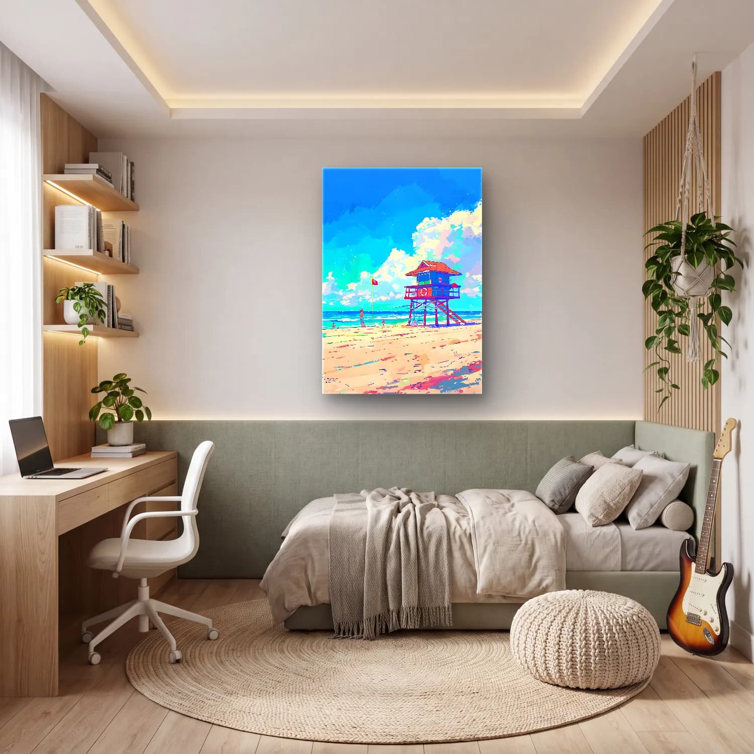 Suluboya Deniz Feneri No. 3 cam tablo — genç odasında