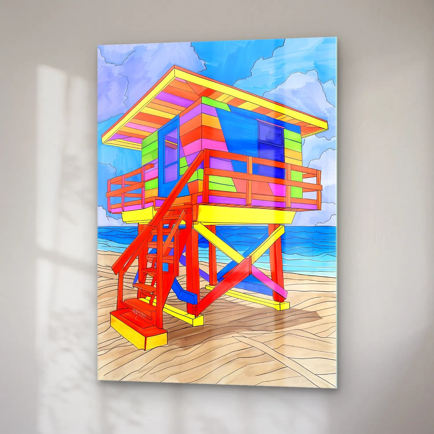 Pop Art Deniz Feneri cam tablo — sağ açıdan görünüm