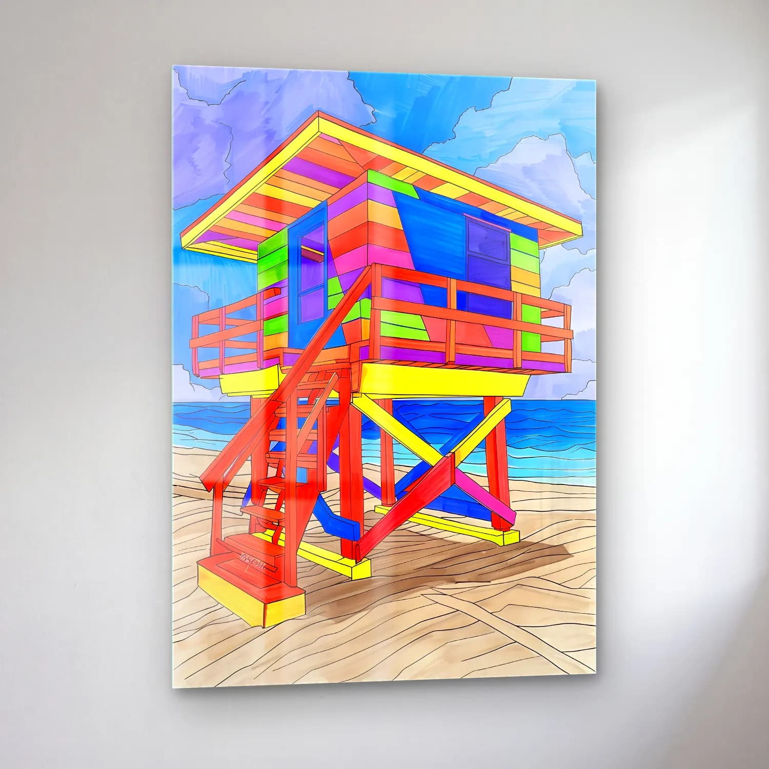 Pop Art Deniz Feneri cam tablo — sol açıdan görünüm