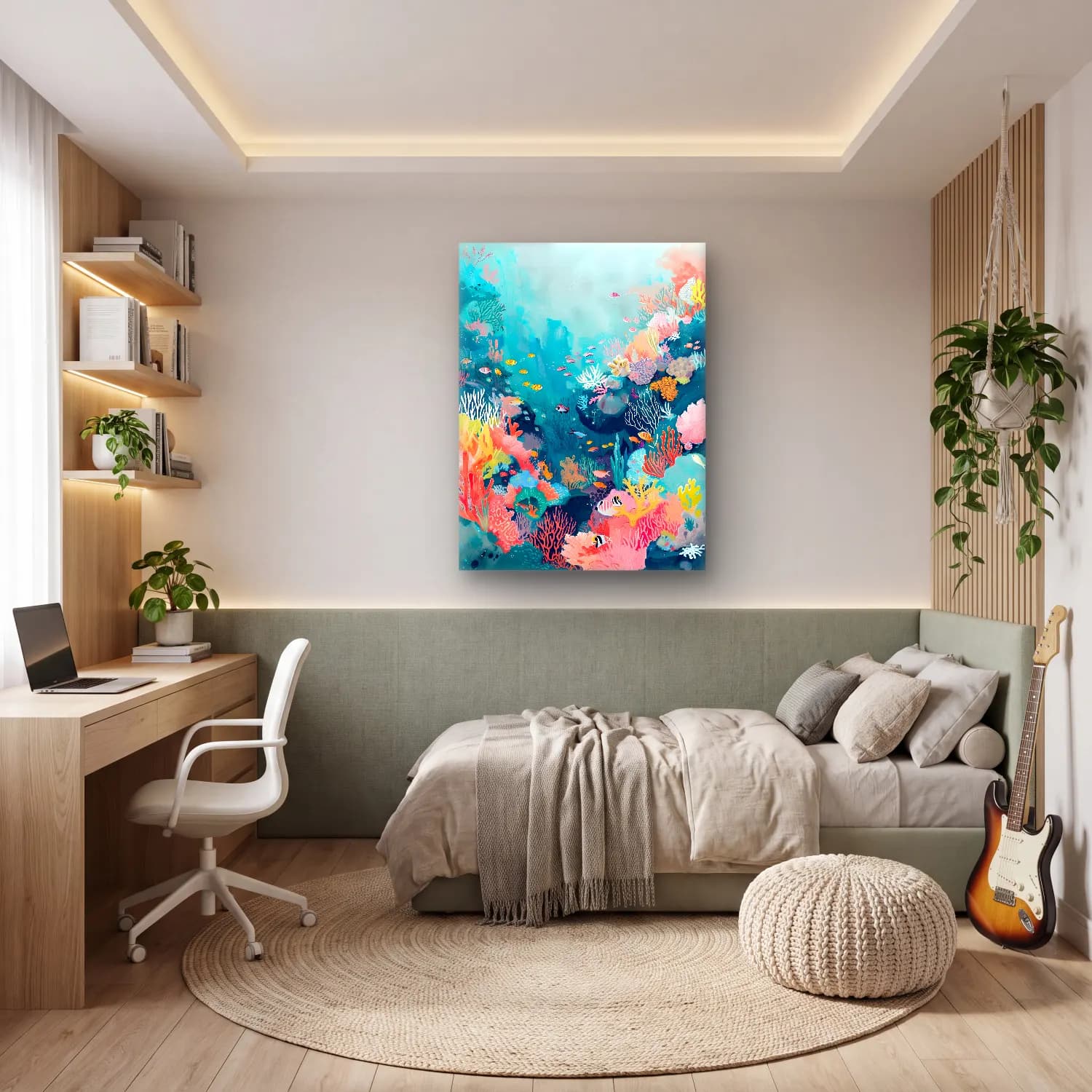 Pastel Balık No. 2 cam tablo — genç odasında