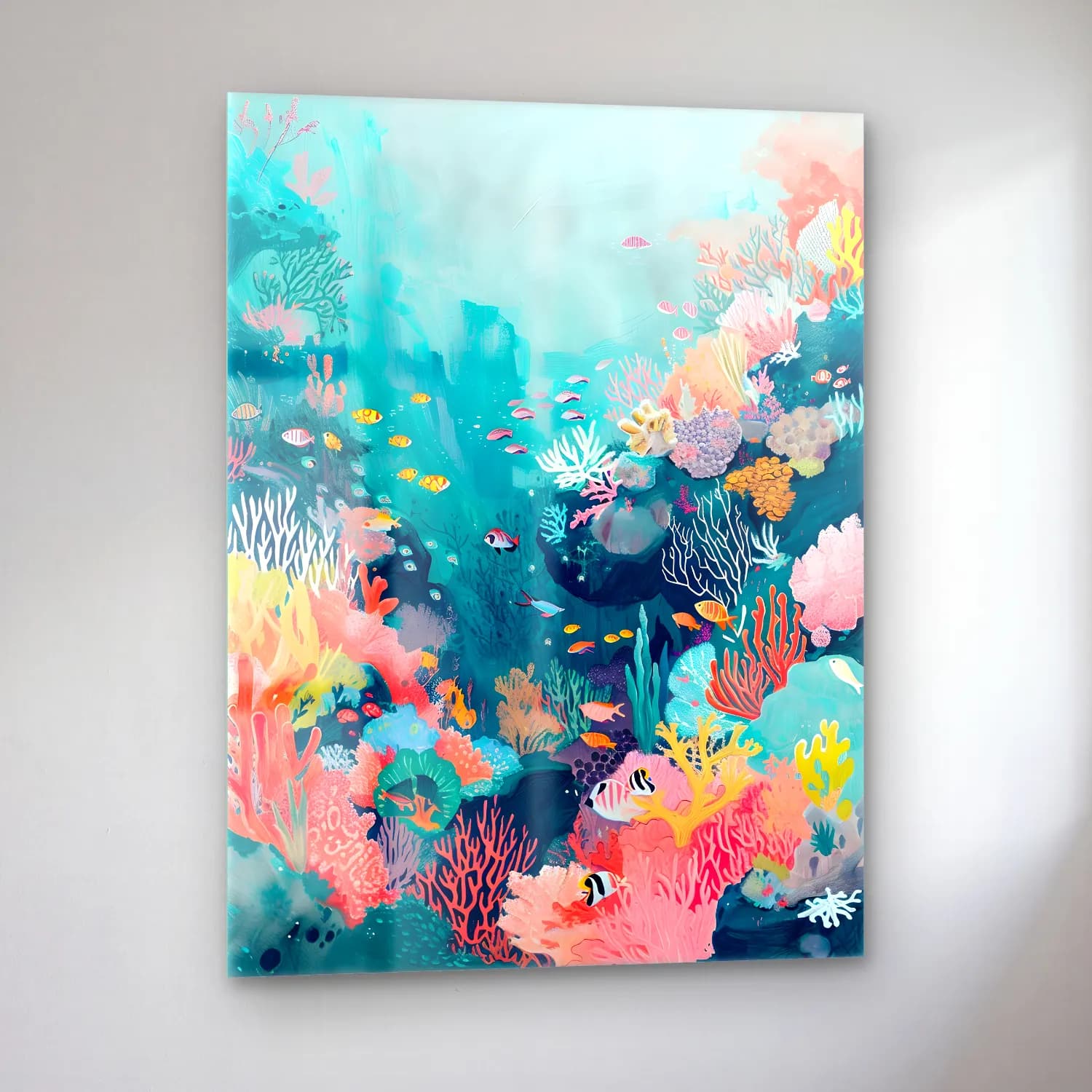 Pastel Balık No. 2 cam tablo — sol açıdan görünüm