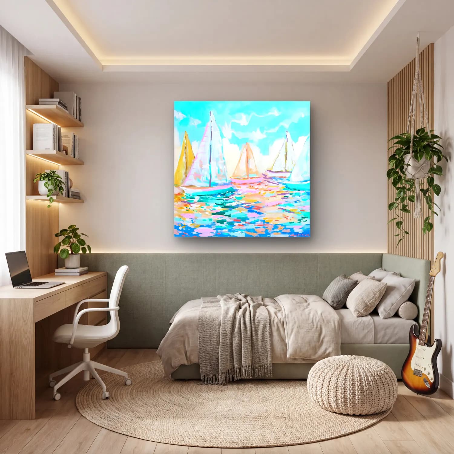 Pastel Yelken Yarışı No. 2 cam tablo — genç odasında