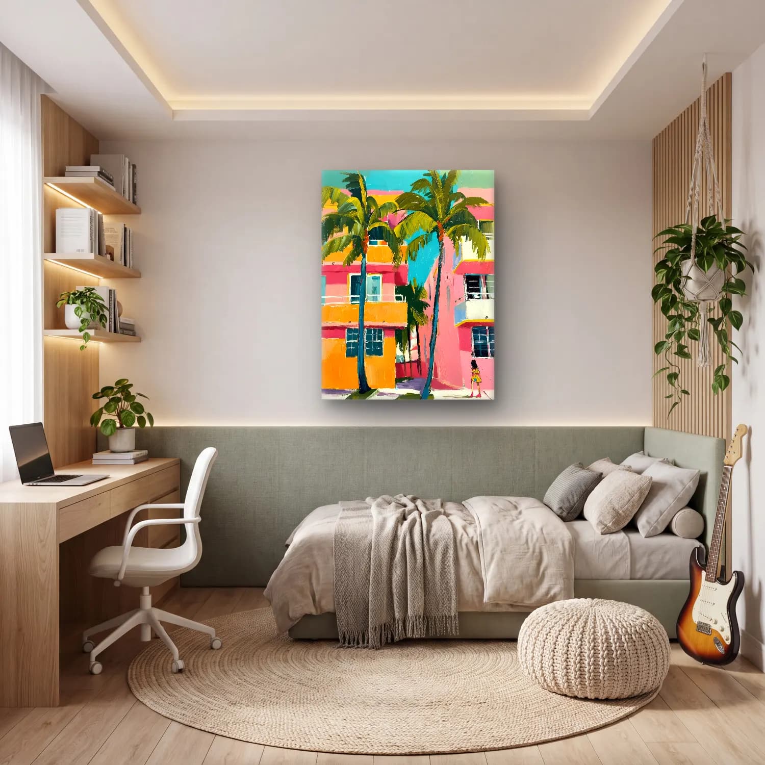 Pastel Palmiyeli Tropik Sahil No. 44 cam tablo — genç odasında