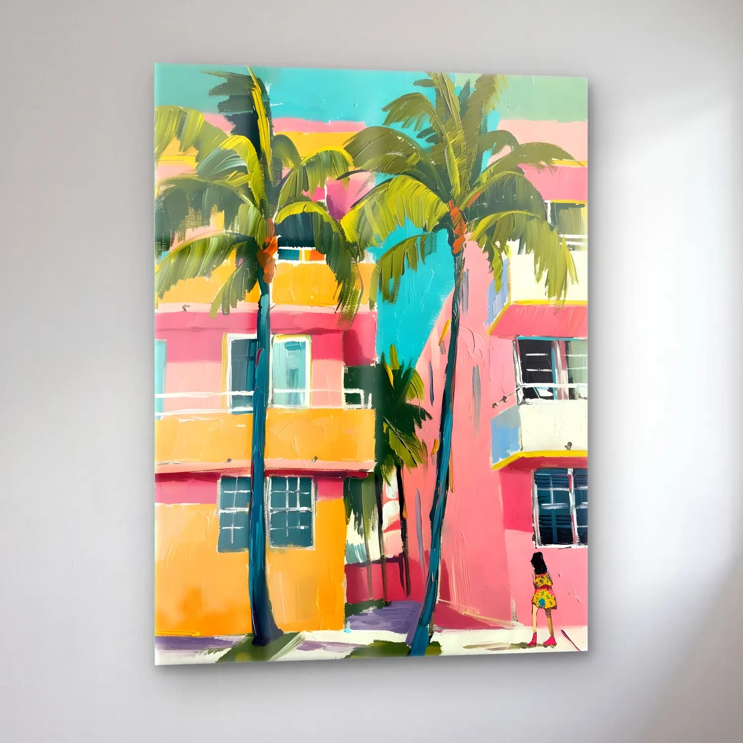 Pastel Palmiyeli Tropik Sahil No. 44 cam tablo — sol açıdan görünüm