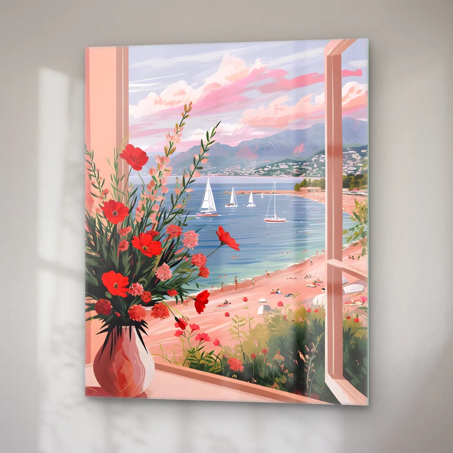 Pastel Yelkenliler No. 2 cam tablo — sağ açıdan görünüm
