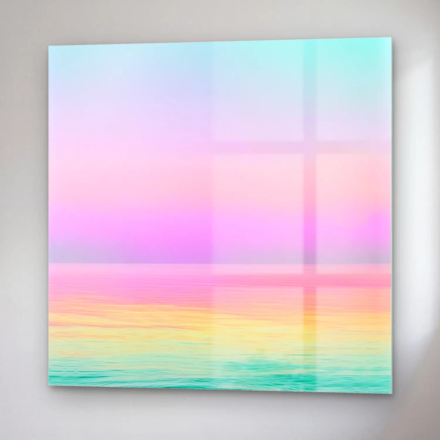 Pastel Sakin Deniz Ufku No. 8 cam tablo — sağ açıdan görünüm