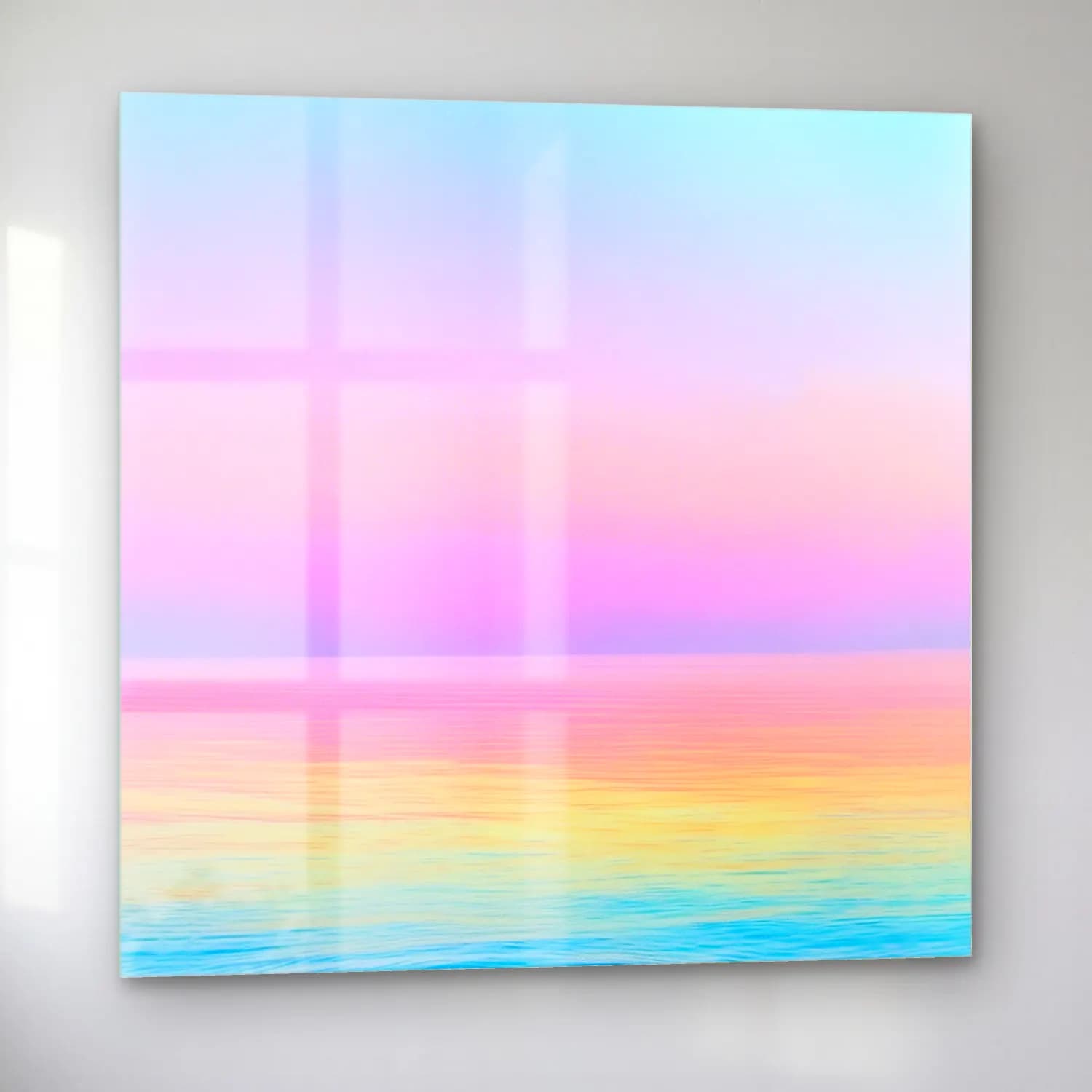Pastel Sakin Deniz Ufku No. 8 cam tablo — sol açıdan görünüm