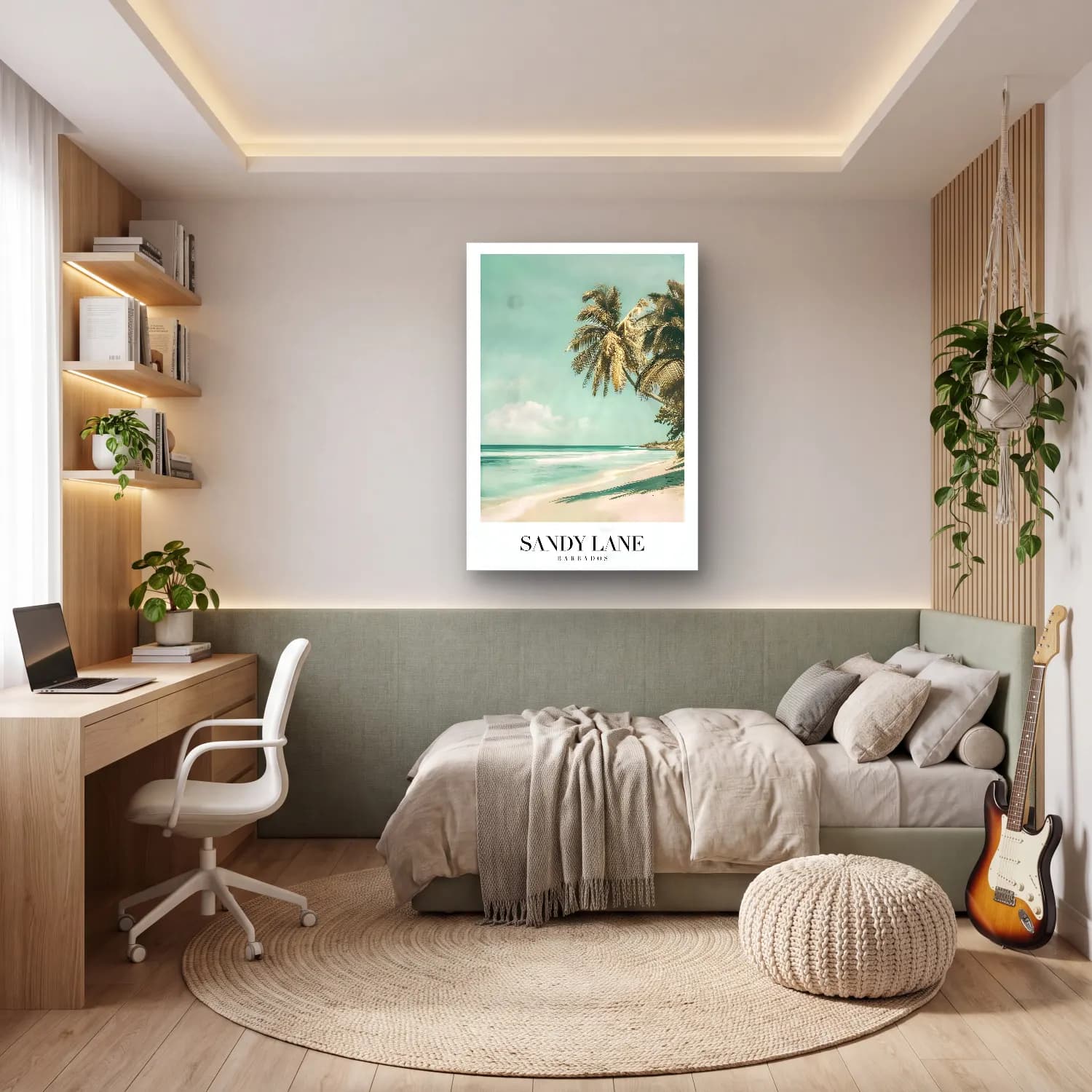 Pastel Palmiyeli Tropik Sahil No. 49 cam tablo — genç odasında