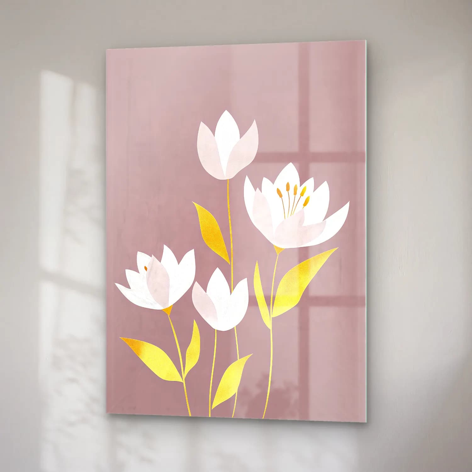 Pastel Lotus Çiçekleri cam tablo — sağ açıdan görünüm