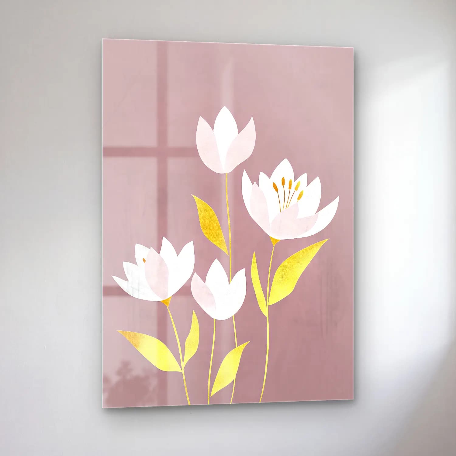 Pastel Lotus Çiçekleri cam tablo — sol açıdan görünüm