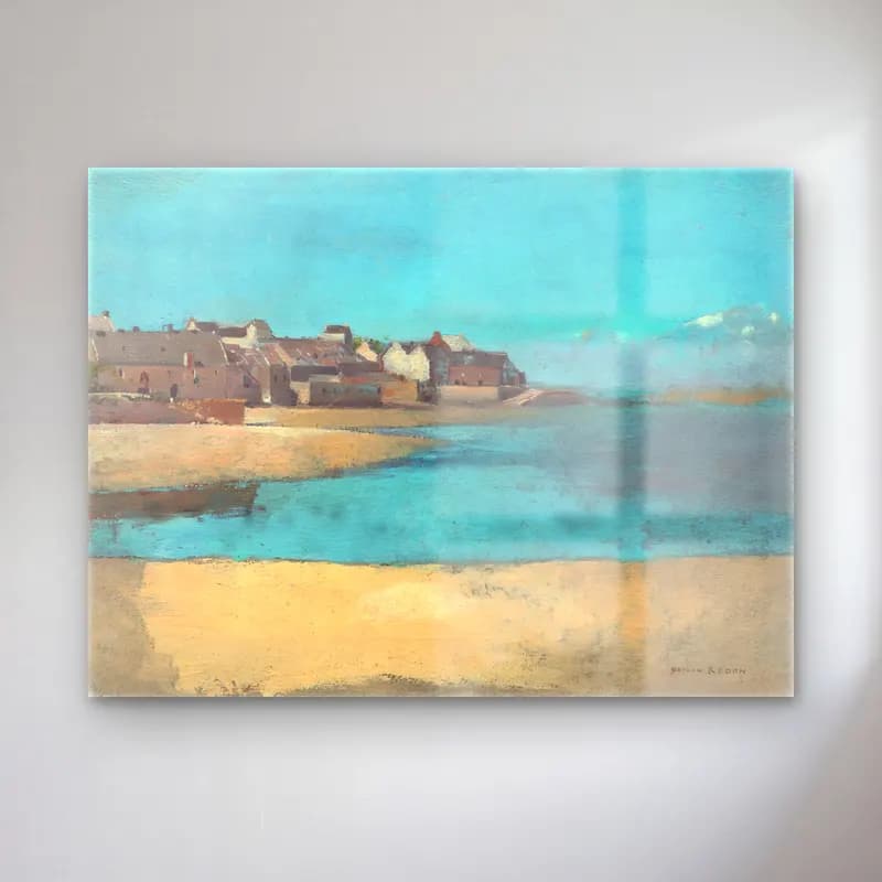 Odilon Redon – Village by the Sea in Brittany cam tablo — Odilon Redon – Village by the Sea in Brittany — empresyonist akdeniz sahil kasabası