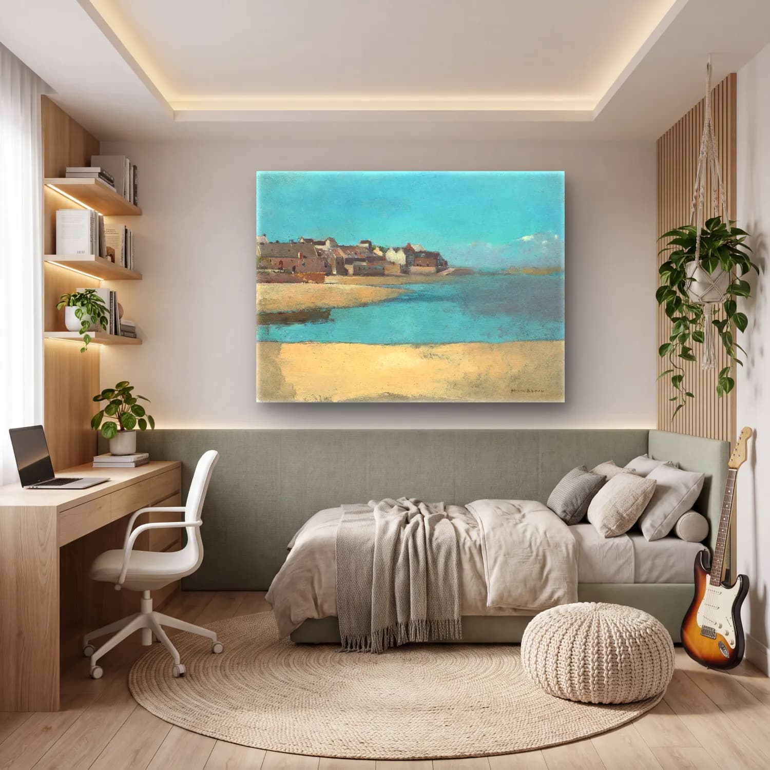 Odilon Redon – Village by the Sea in Brittany cam tablo — genç odasında